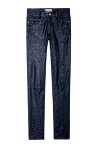 Phlame trousers in crumpled leather - Ink