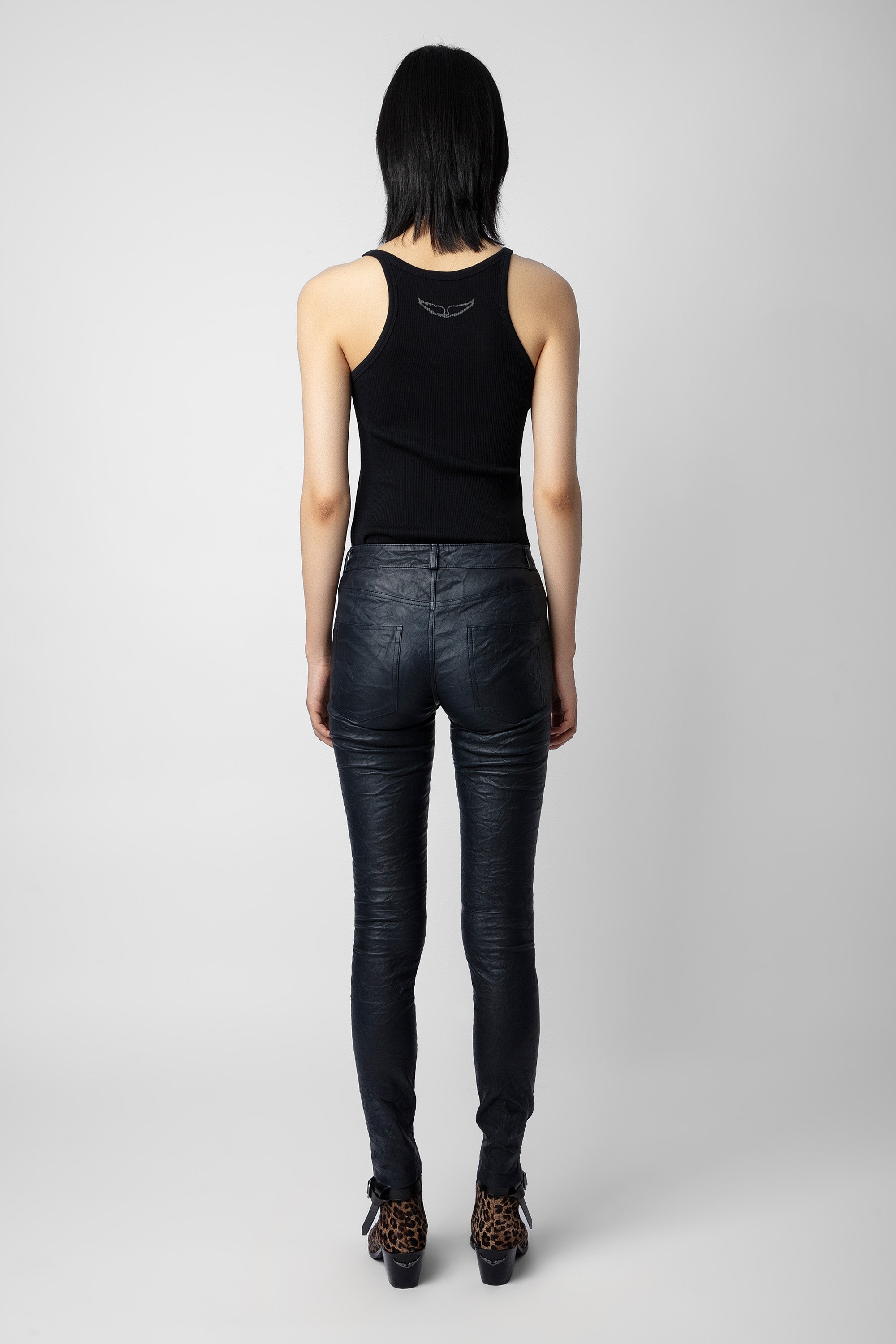 Phlame trousers in crumpled leather - Ink