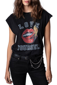 ZHORS LINE BLACK CECILIA MOUTH RHINESTONE T-SHIRT S
