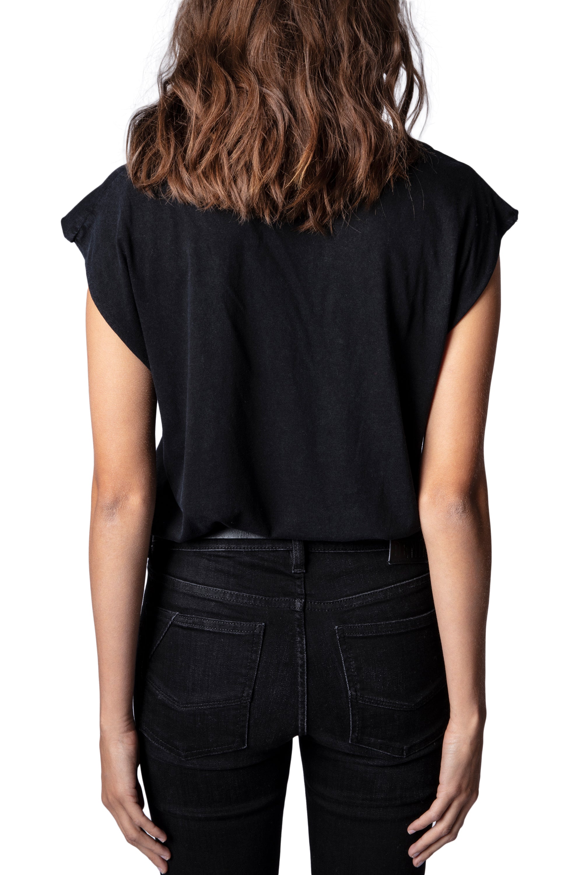 ZHORS LINE BLACK CECILIA MOUTH RHINESTONE T-SHIRT S