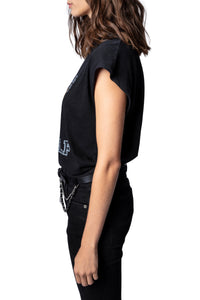 ZHORS LINE BLACK CECILIA MOUTH RHINESTONE T-SHIRT S
