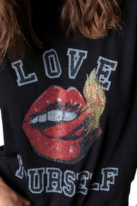 ZHORS LINE BLACK CECILIA MOUTH RHINESTONE T-SHIRT S