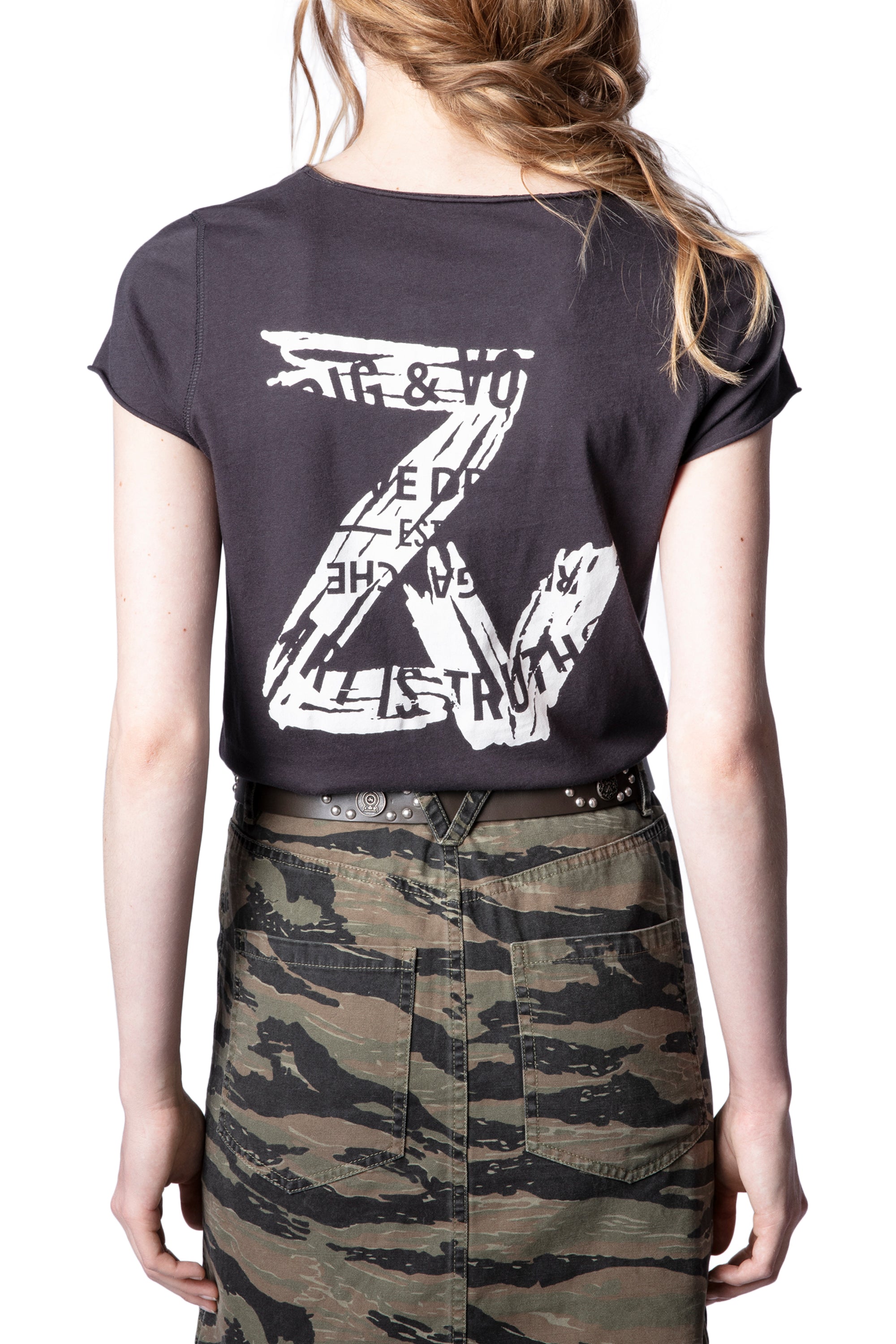 T-shirt à col tunisien à logo " ZV" Blason - Anthracite