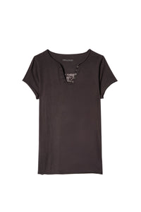 T-shirt à col tunisien à logo " ZV" Blason - Anthracite