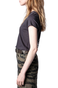 T-shirt à col tunisien à logo " ZV" Blason - Anthracite