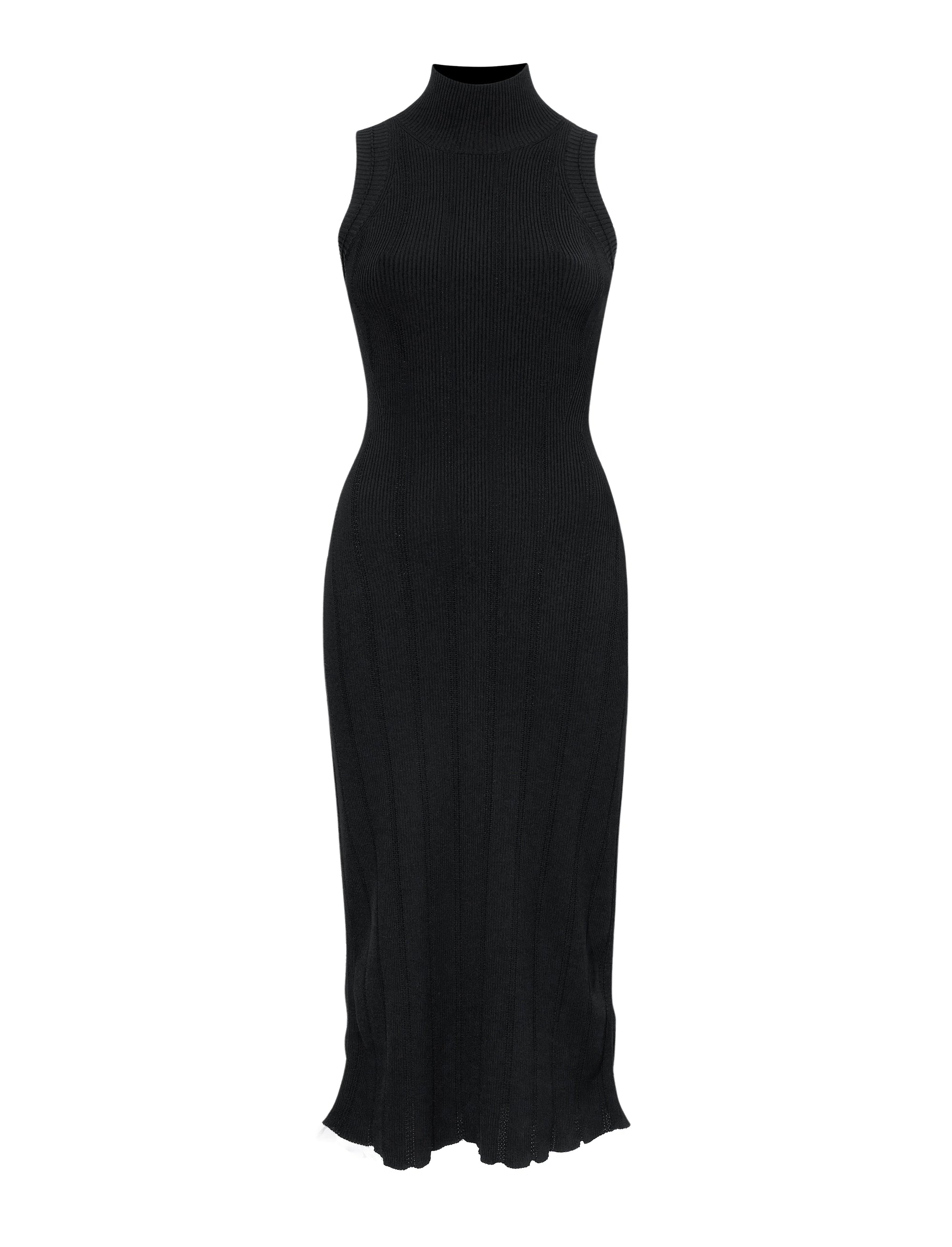 Robe en tricot Kim en côtes pointelle compactes - Black