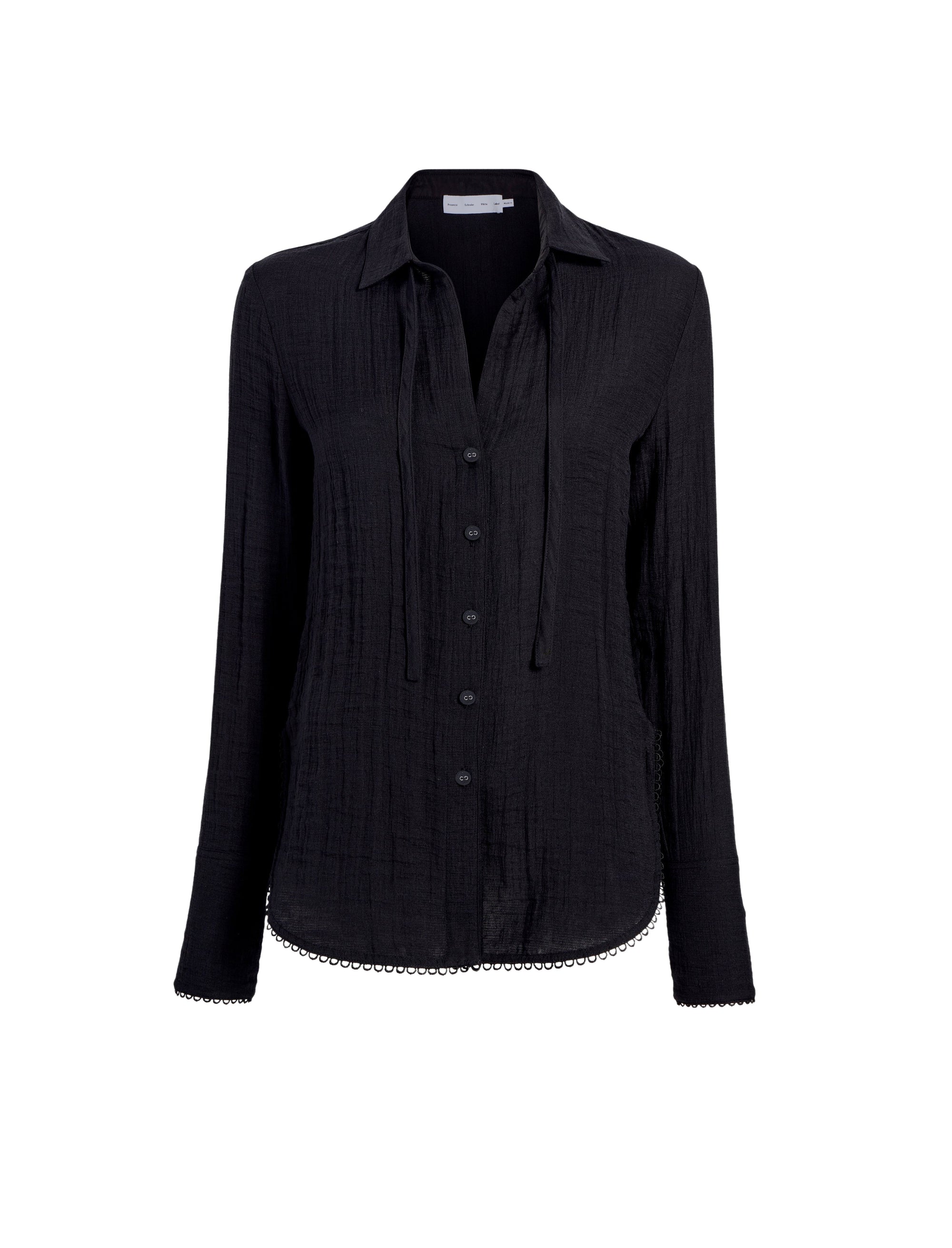 Drawstring blouse with scalloped hem - Black