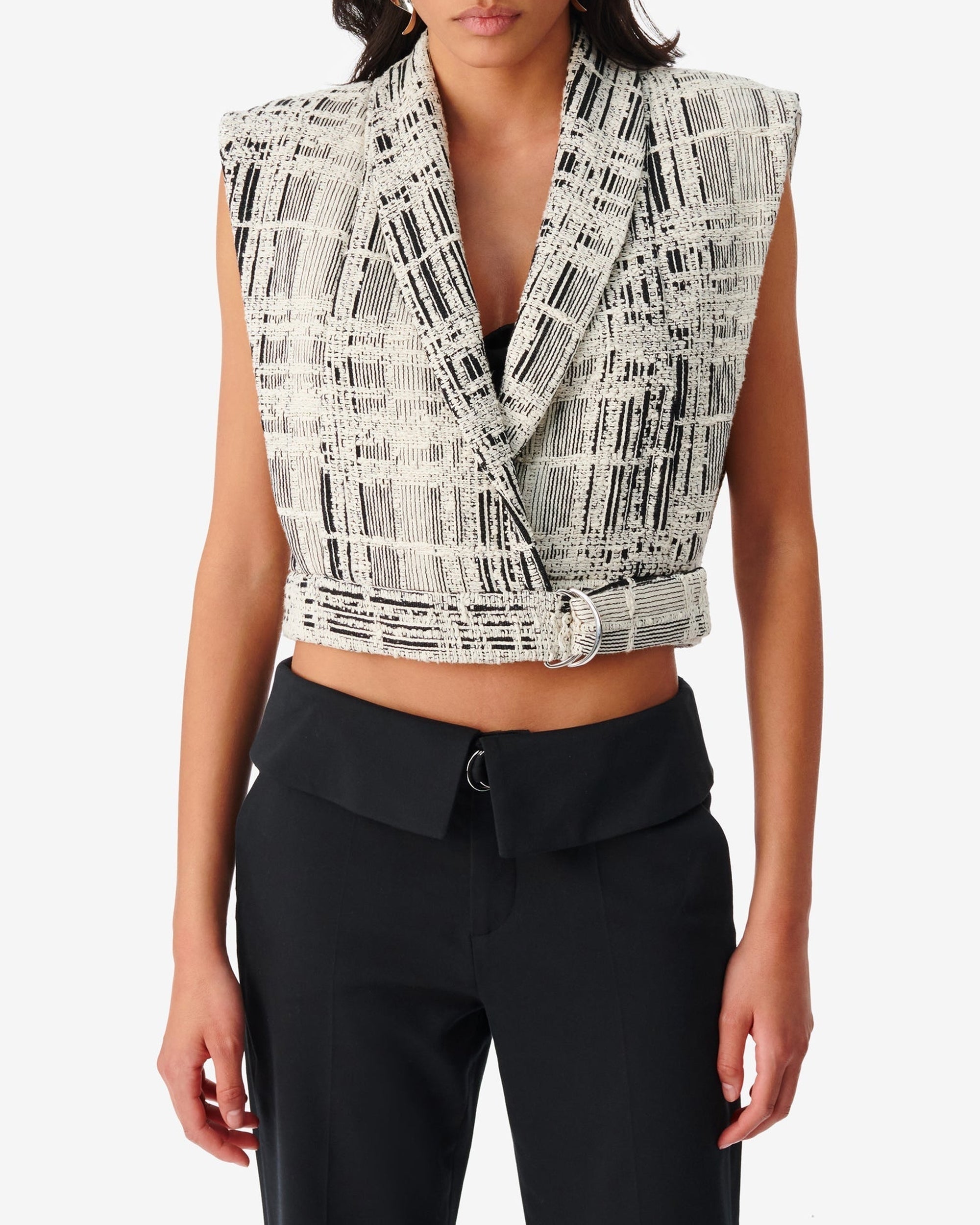 Quira sleeveless jacket - Ecru & Black