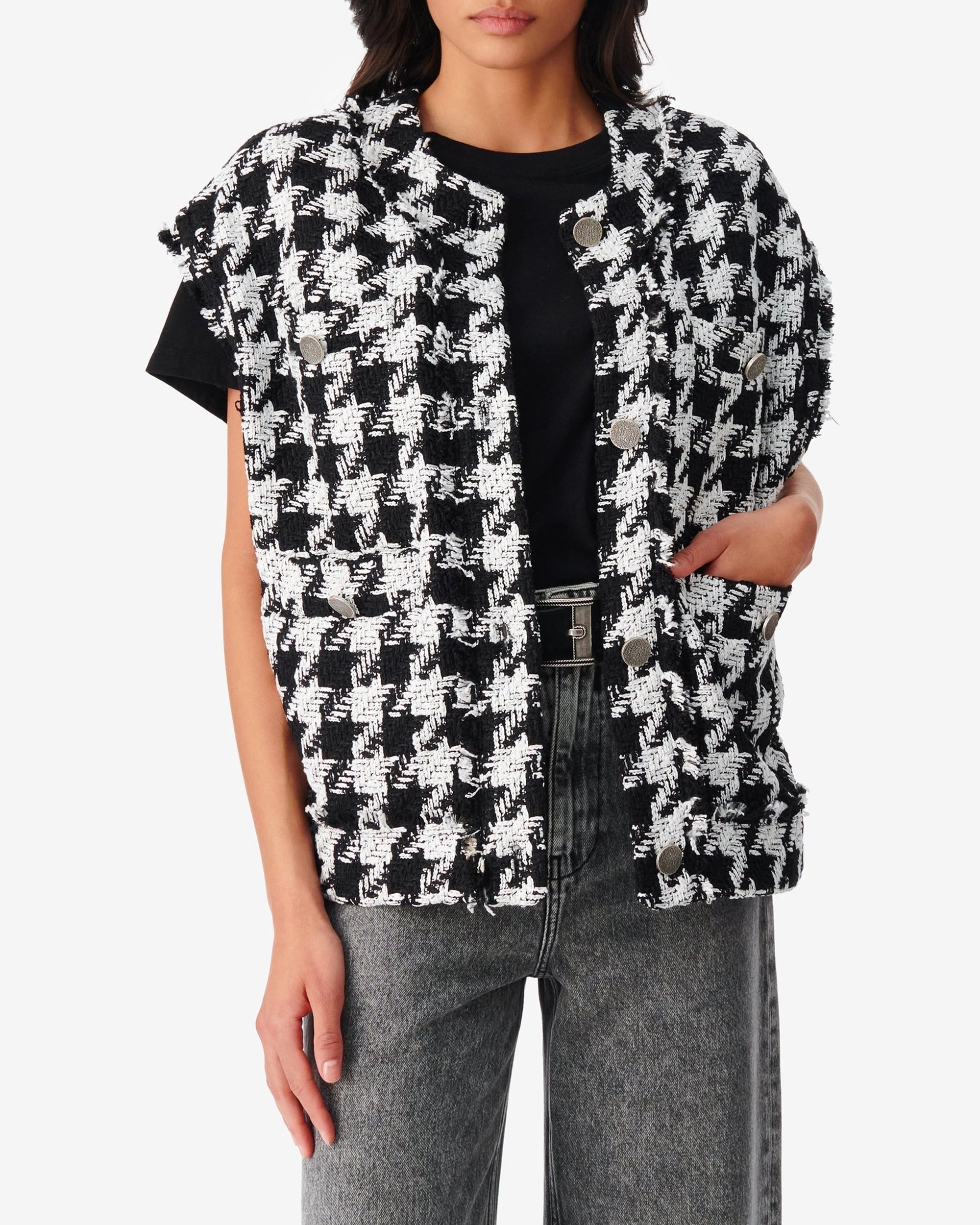 Lilous sleeveless wool blend jacket - Black & White