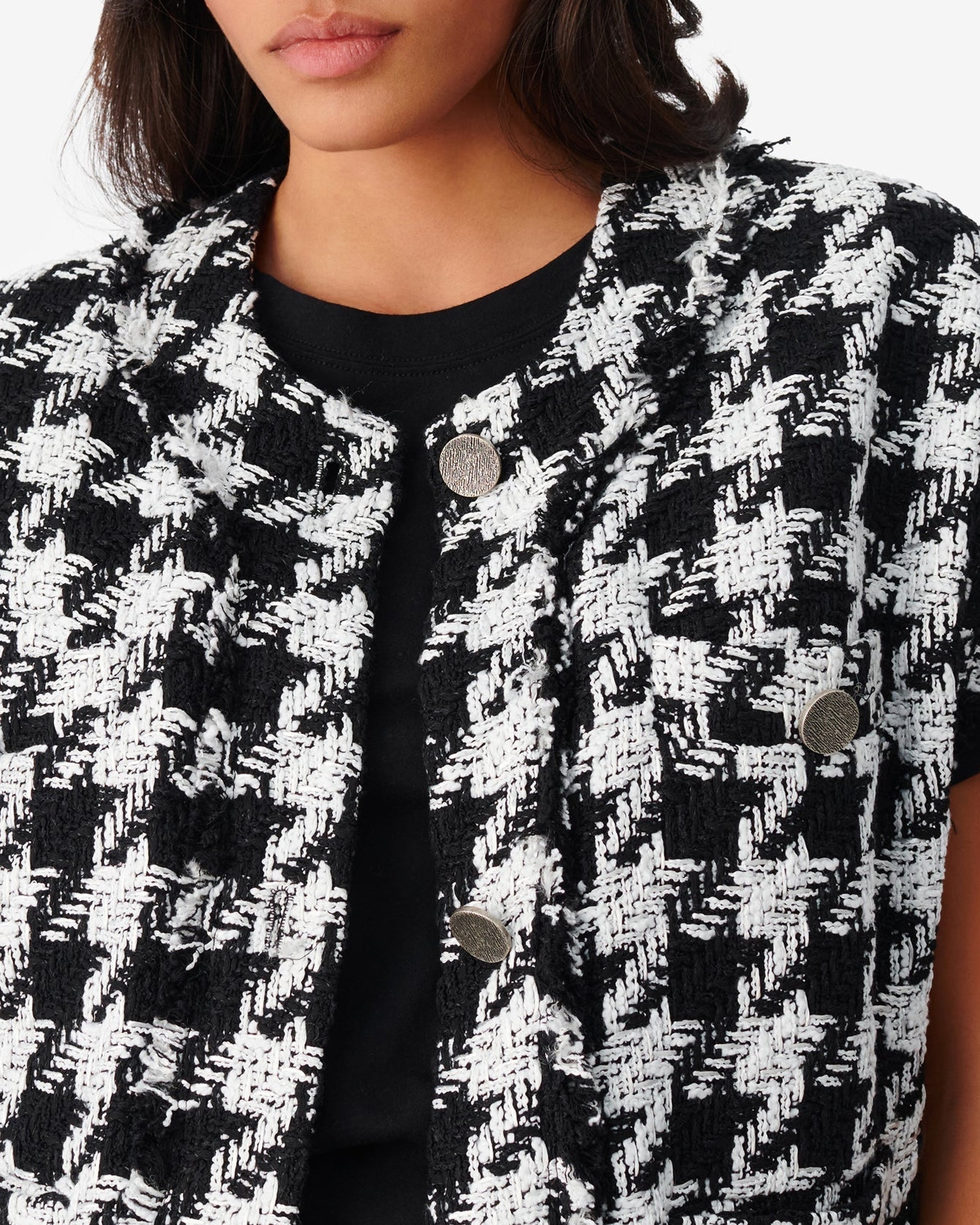 Lilous sleeveless wool blend jacket - Black & White