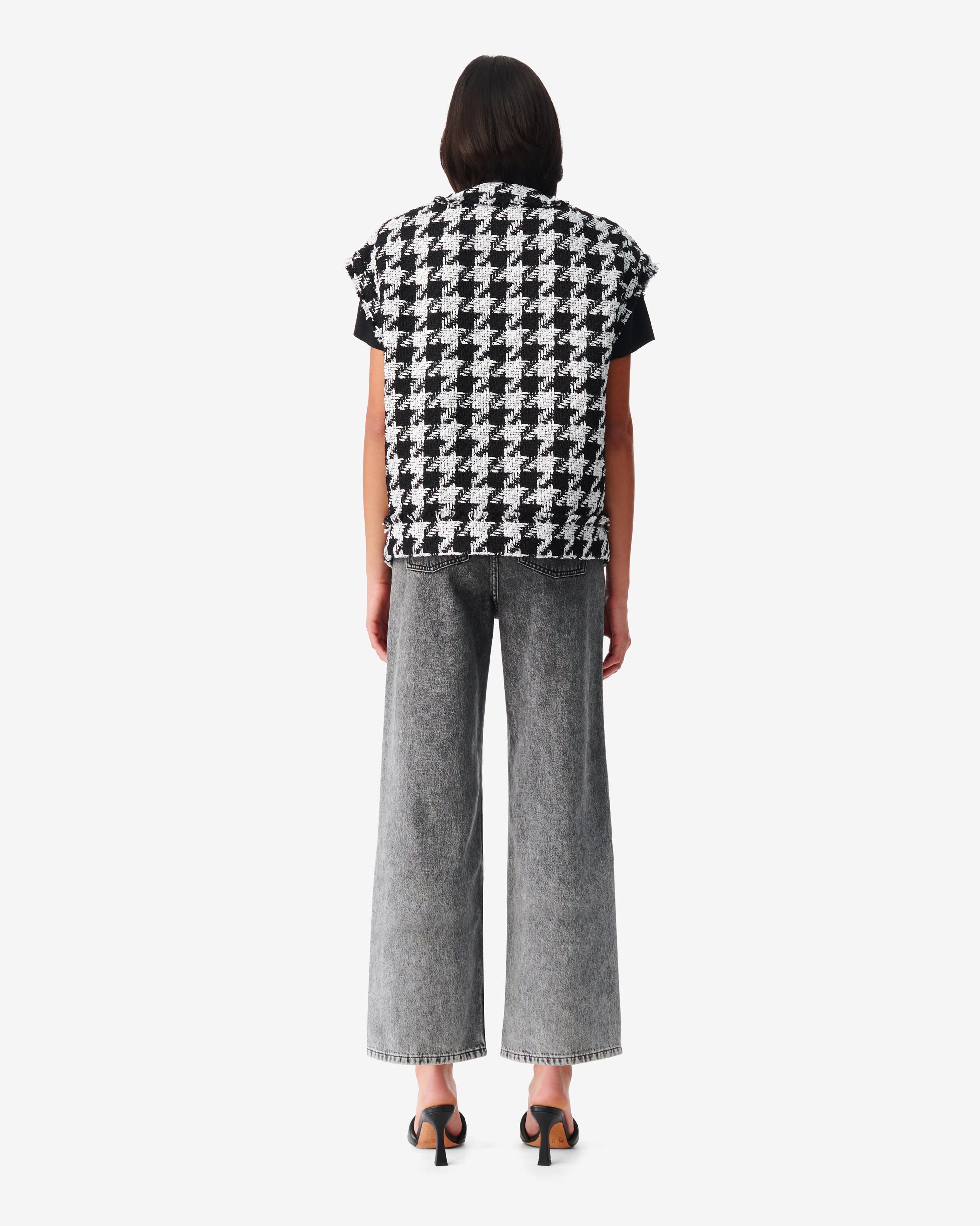 Lilous sleeveless wool blend jacket - Black & White