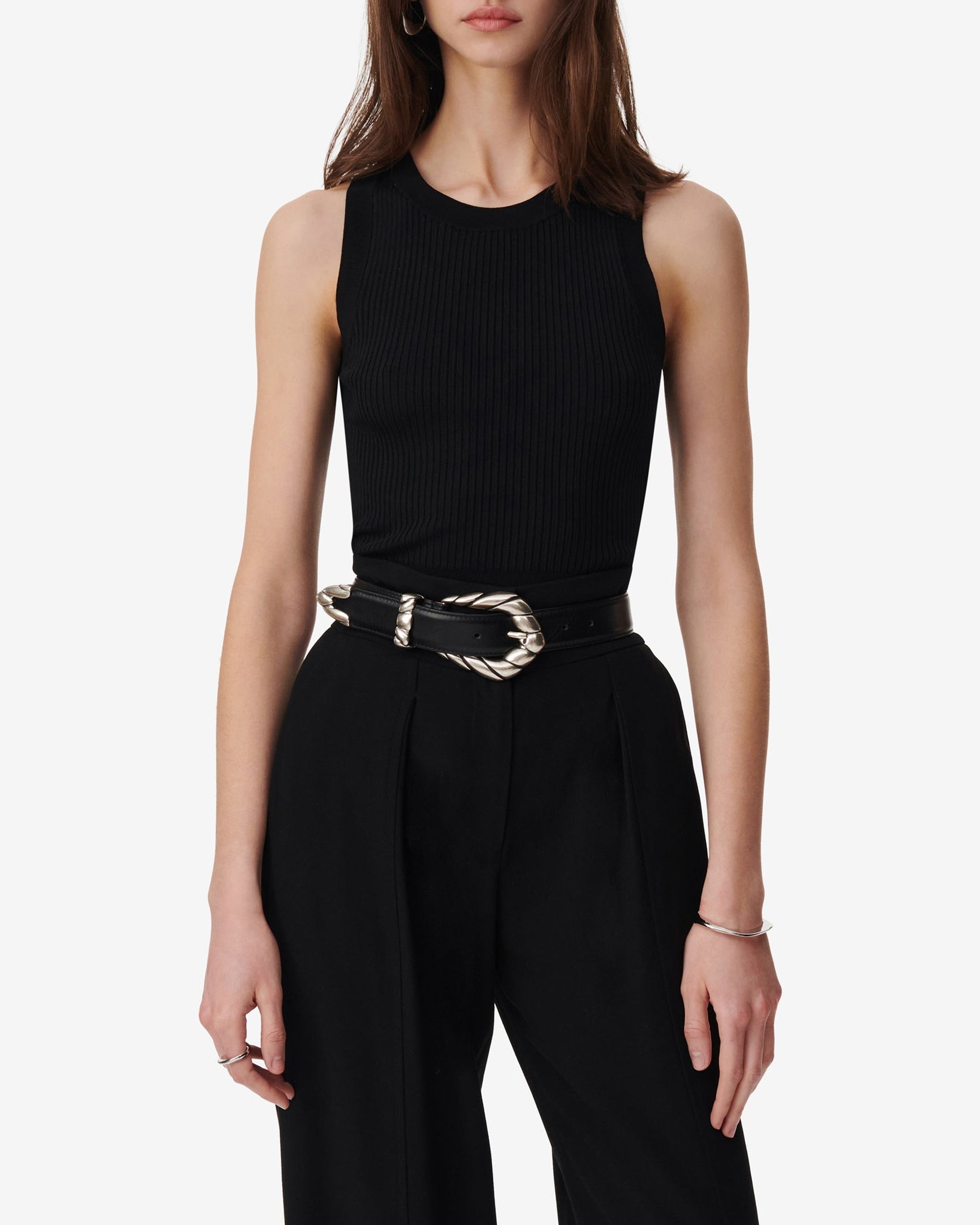 Thana sleeveless knitted ribbed jumper - Black