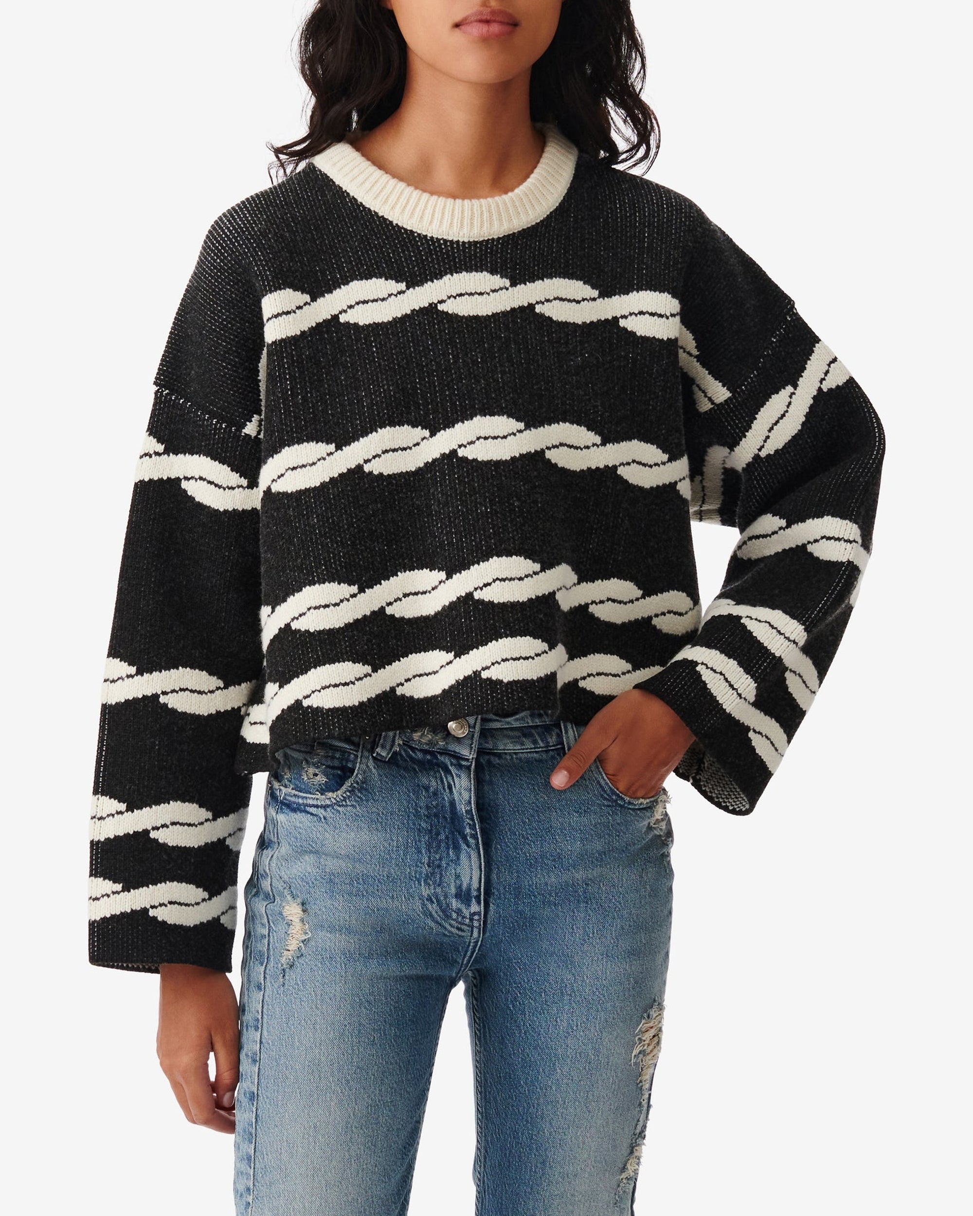 Wahib wool blend jumper - Black & Ecru