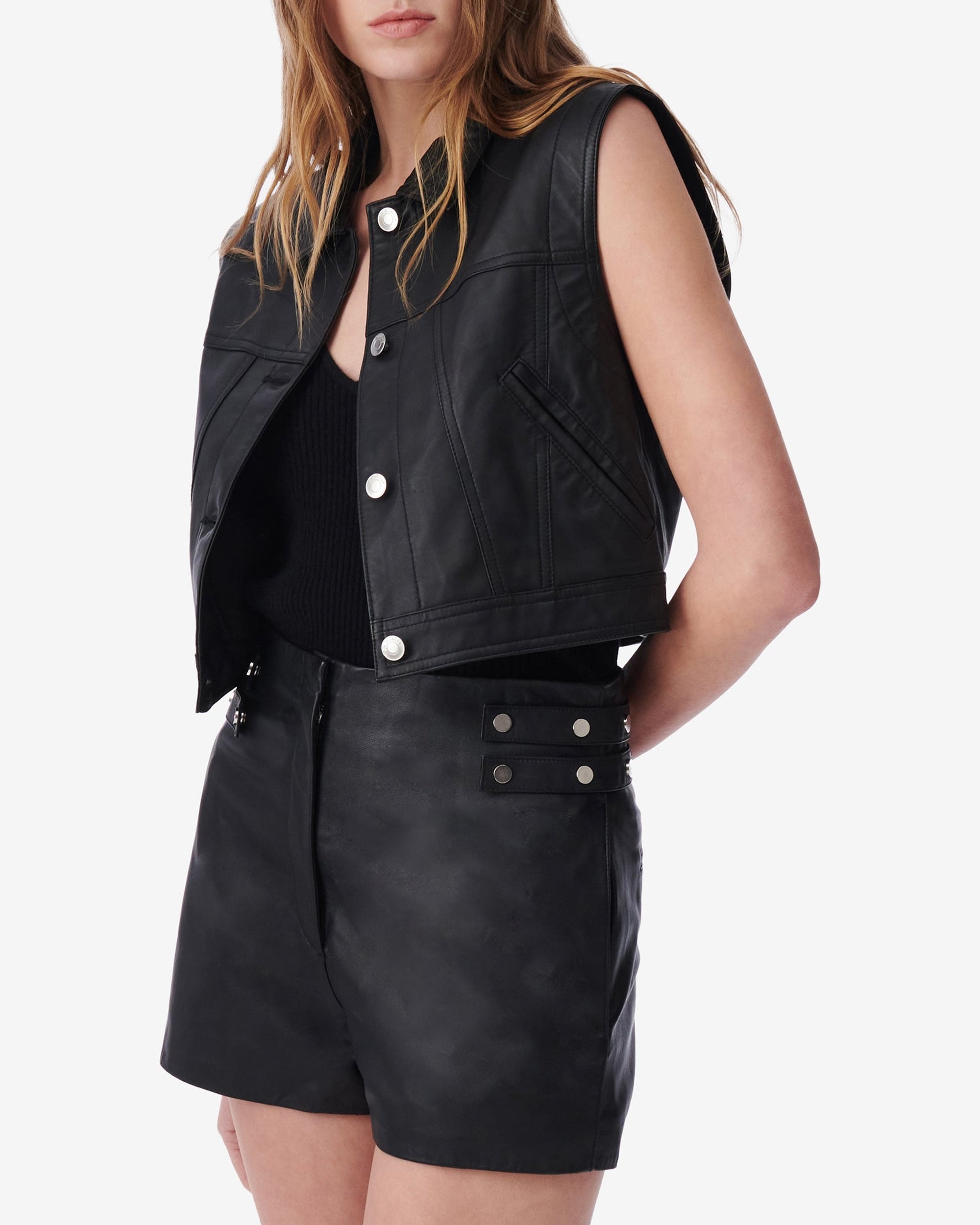 Ilva sleeveless leather jacket - Carbon