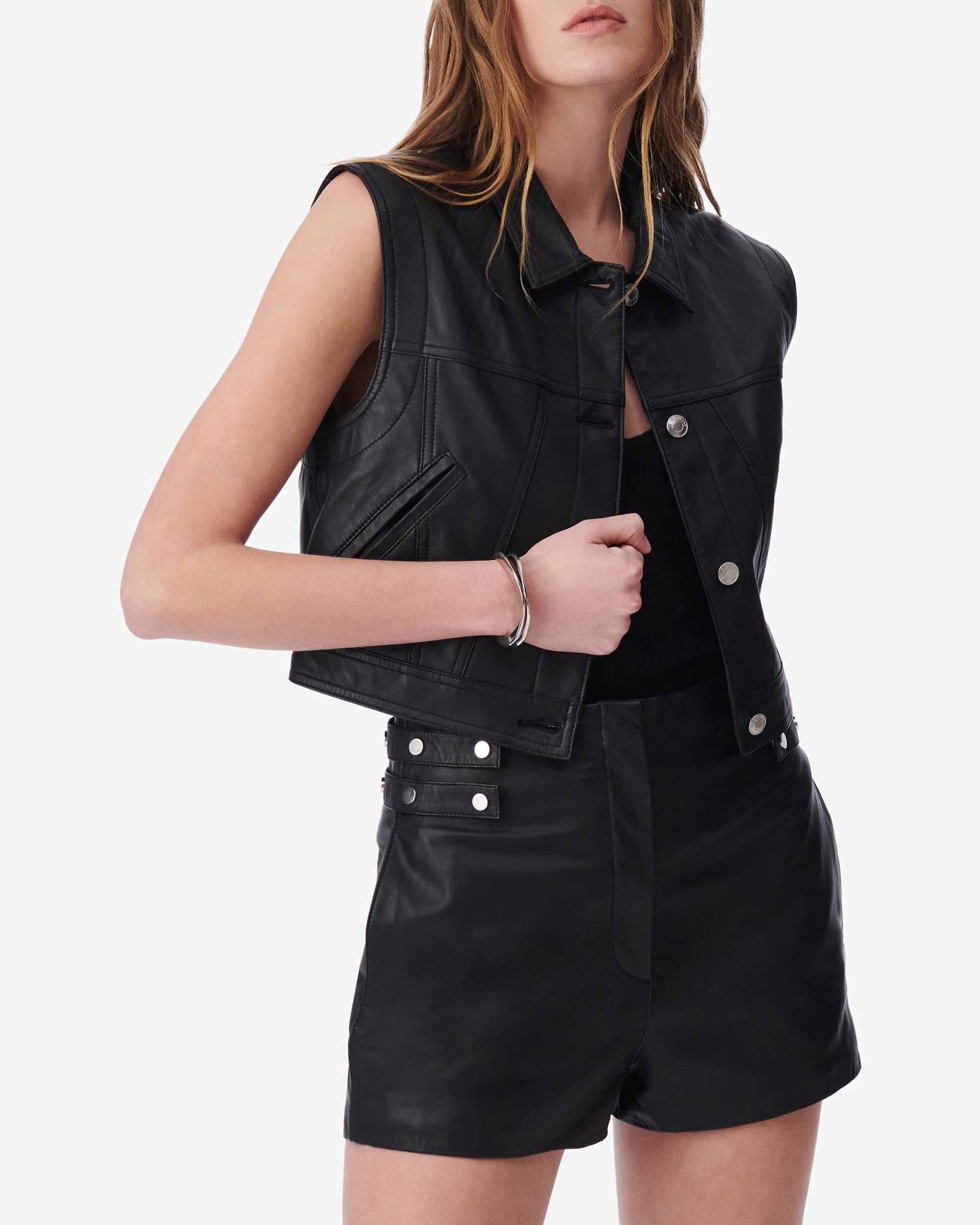 Ilva sleeveless leather jacket - Carbon