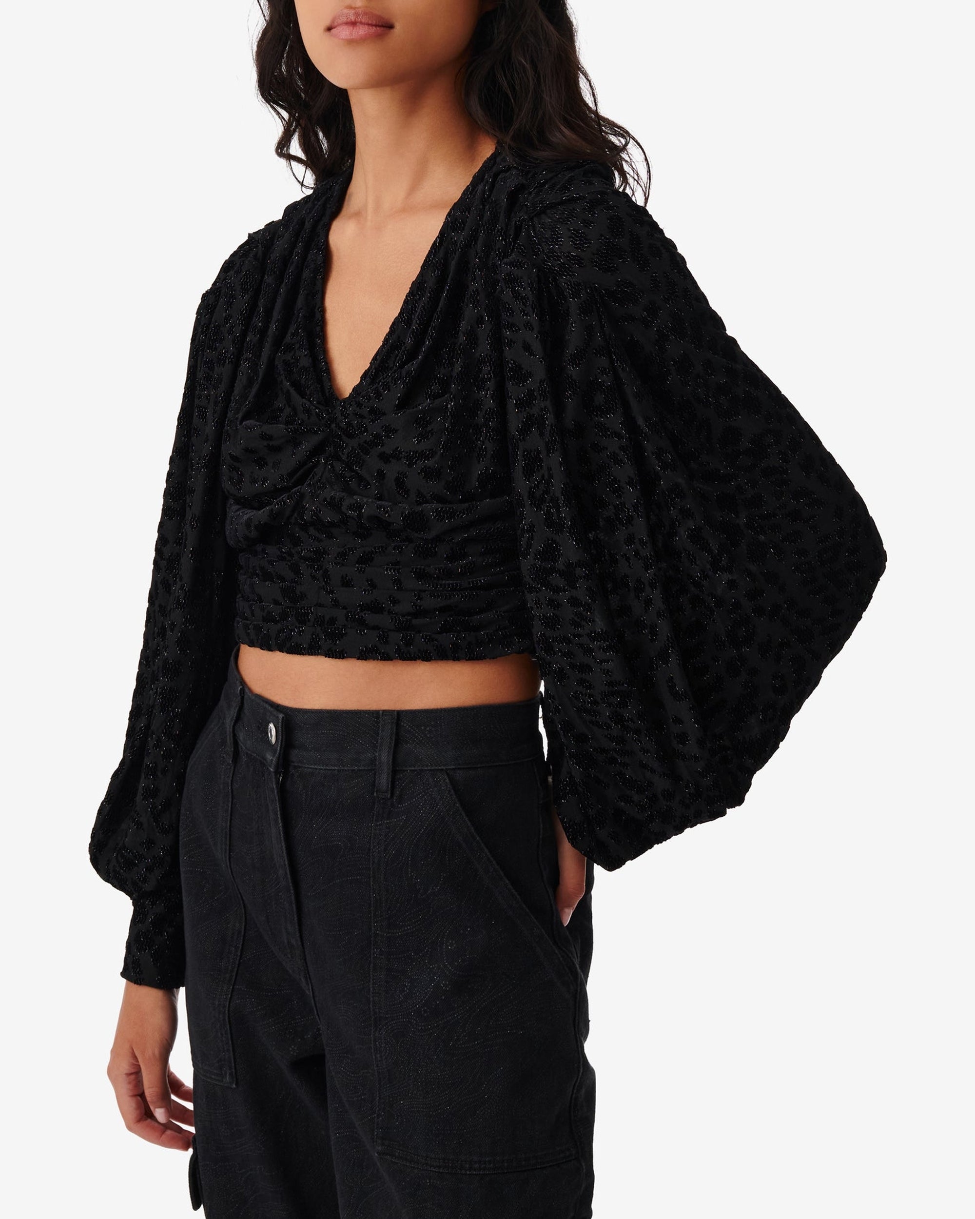 Avela long-sleeved blouse - Shiny Black