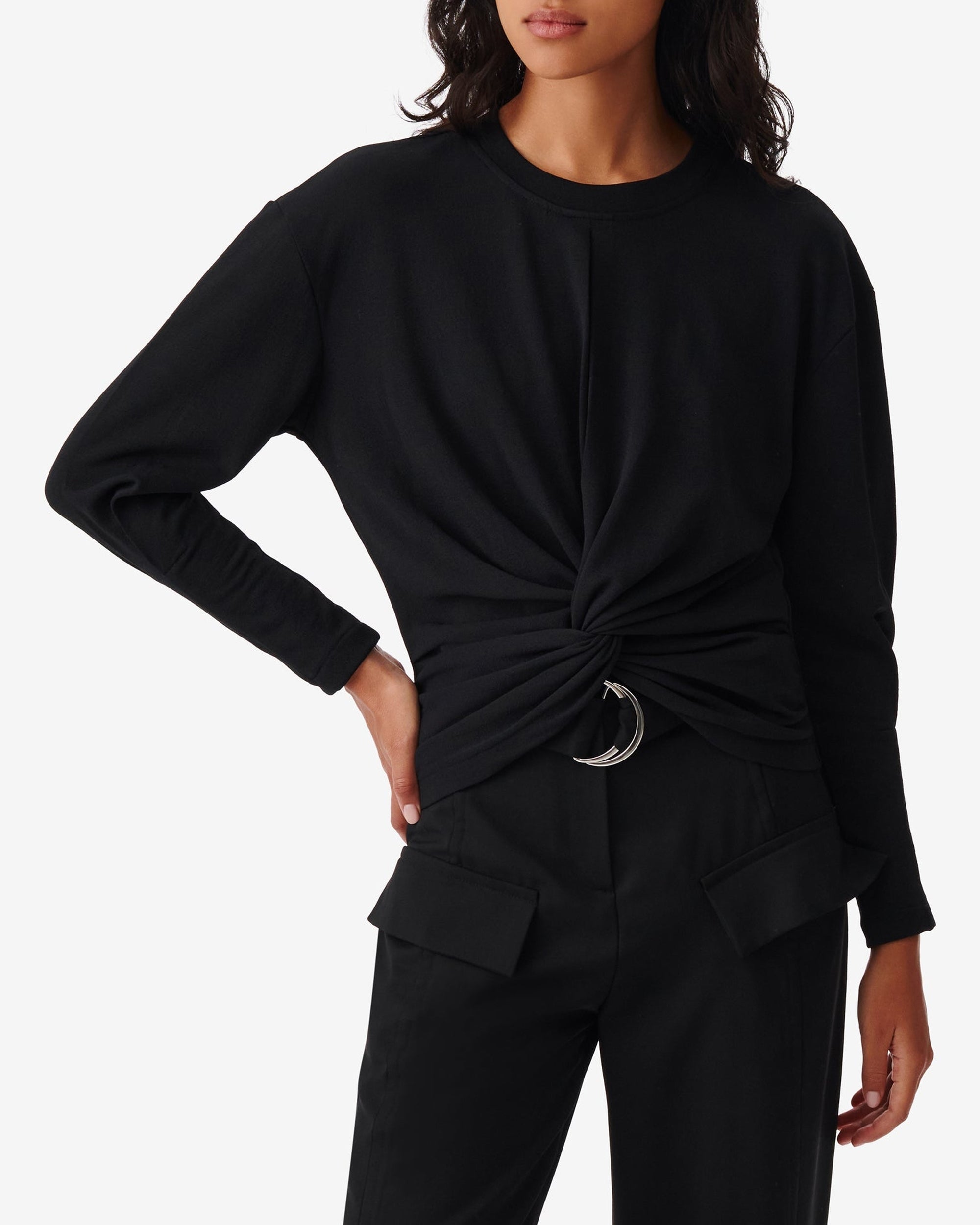 Coline long sleeve draped top - Black