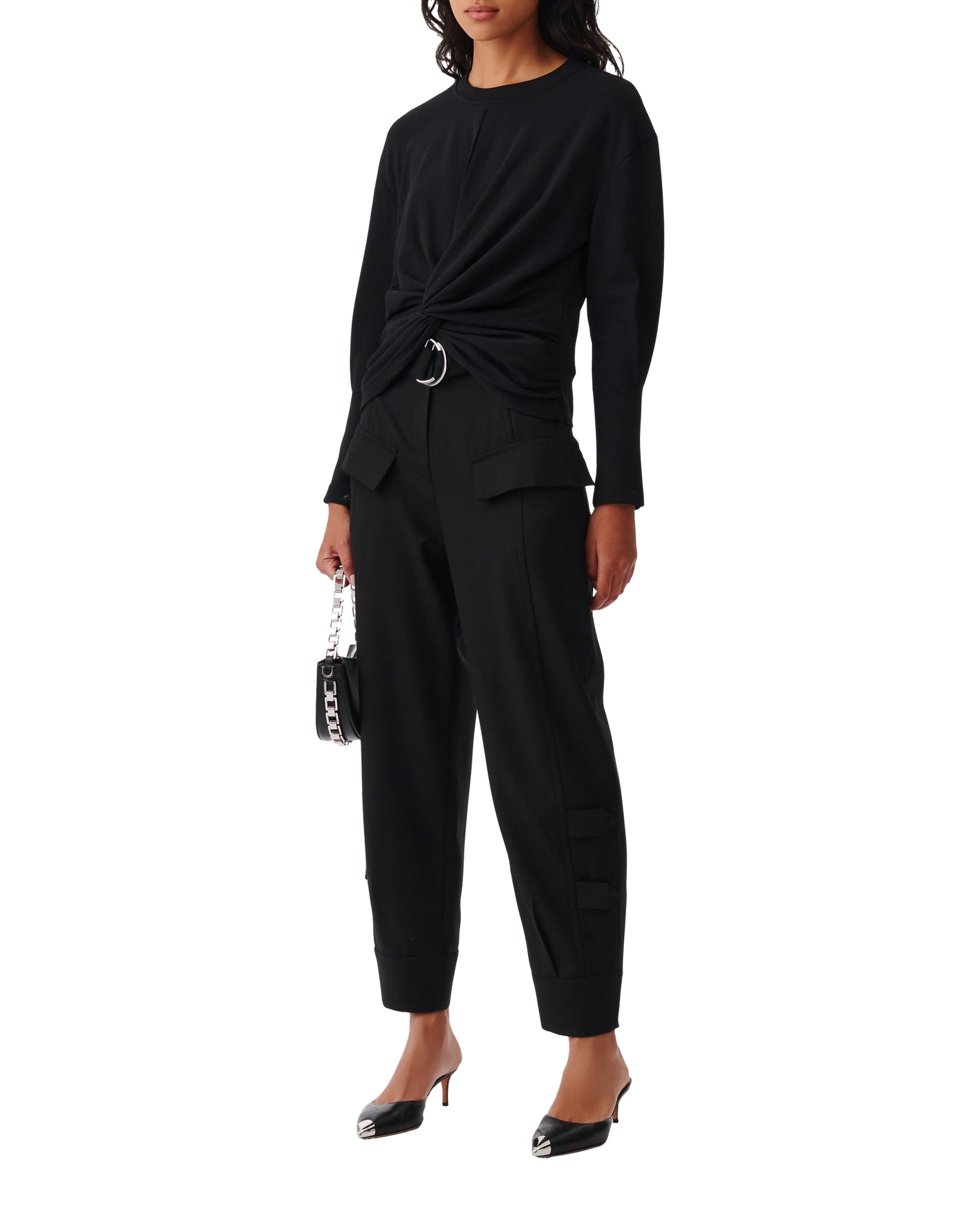 Coline long sleeve draped top - Black