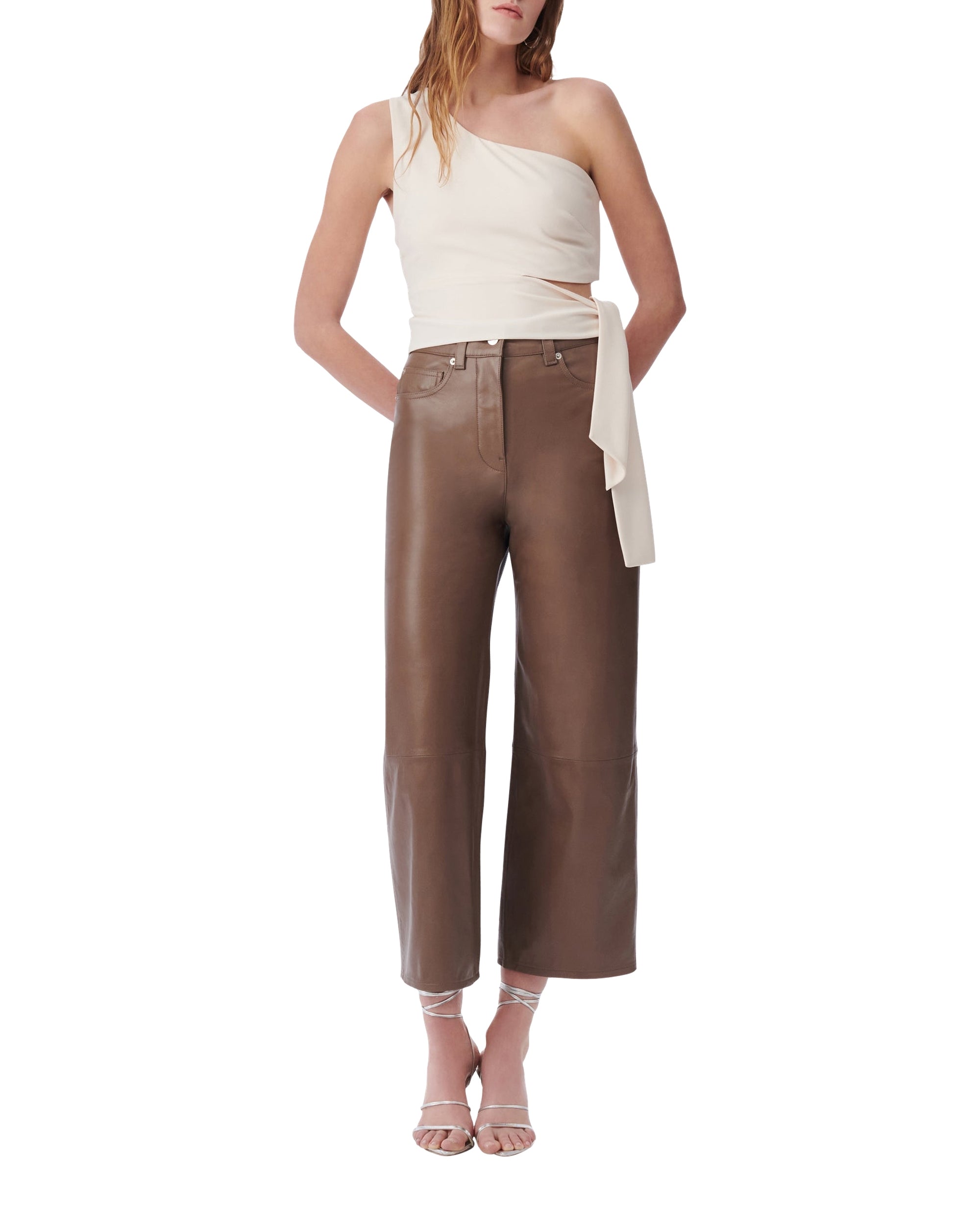 Elaini asymmetrical top with tie - Champagne