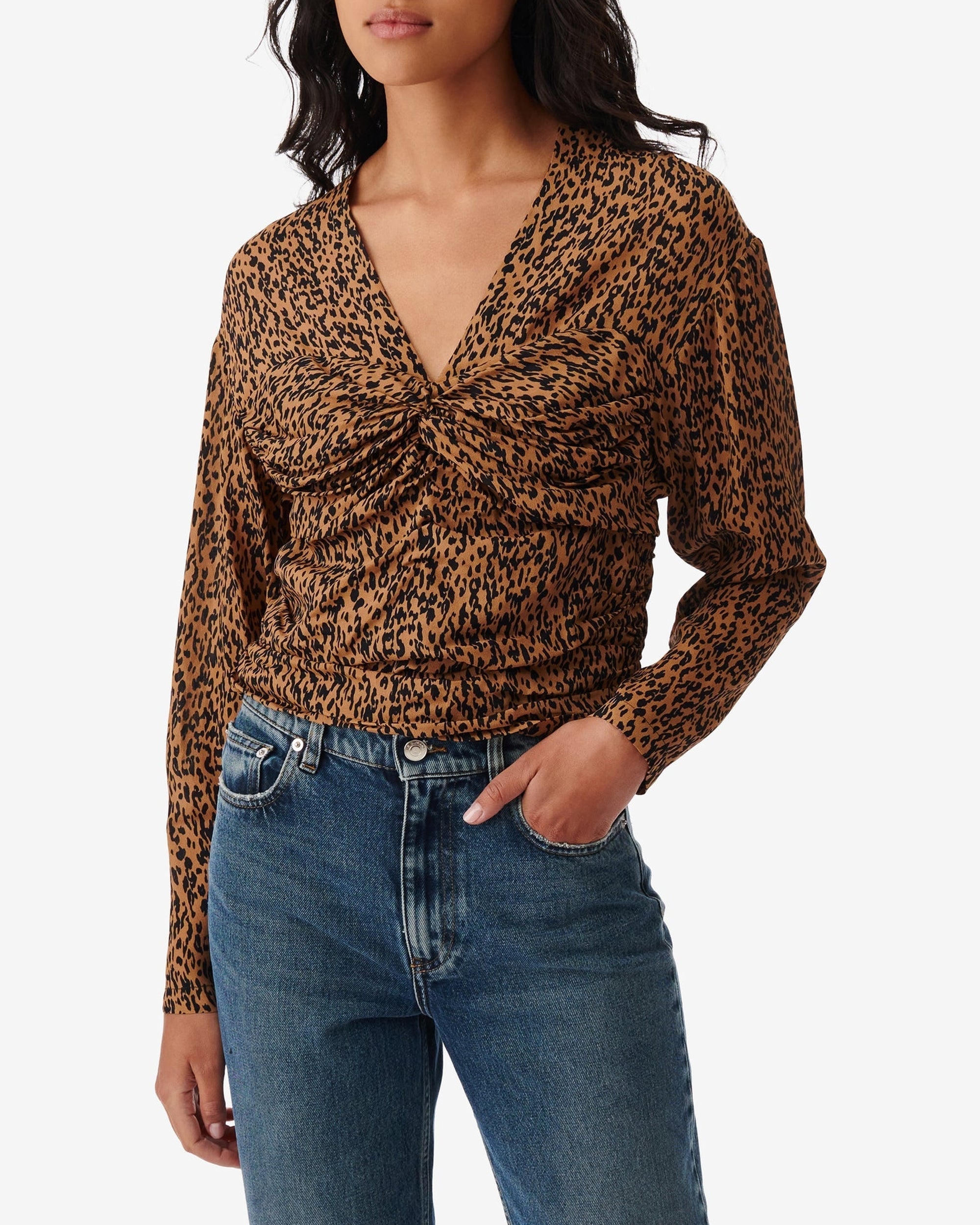 Ernesta silk blend top - Black & Camel