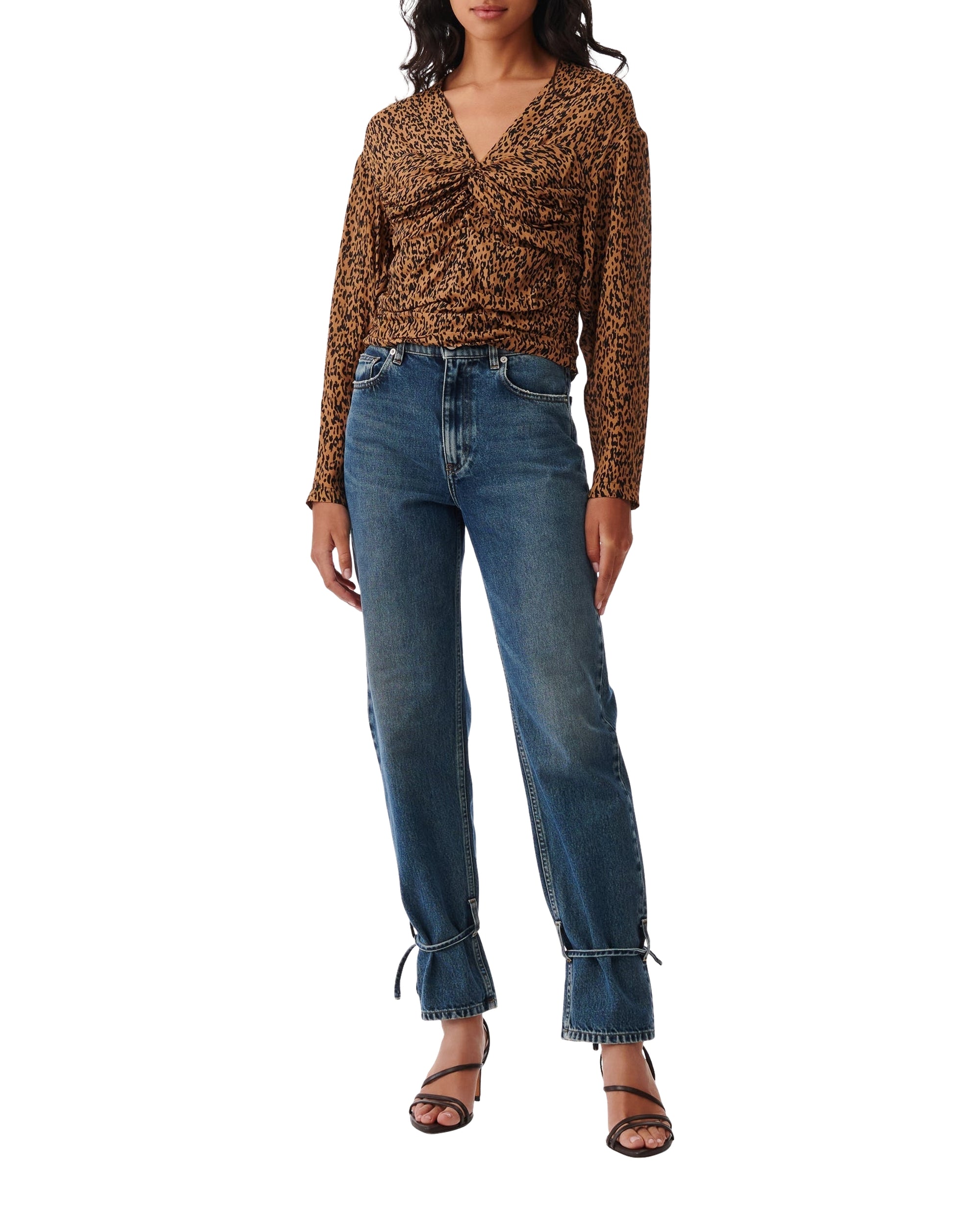 Ernesta silk blend top - Black & Camel