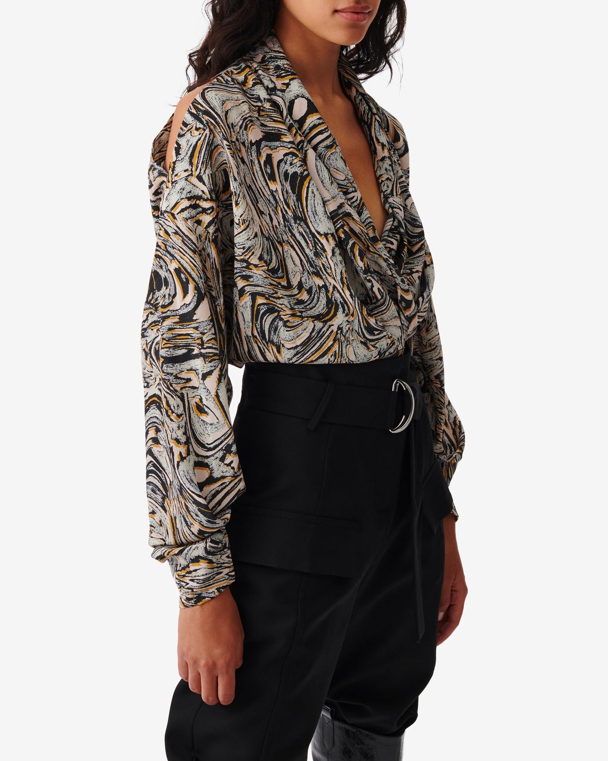 Felice long-sleeved blouse in silk - Beige Multico