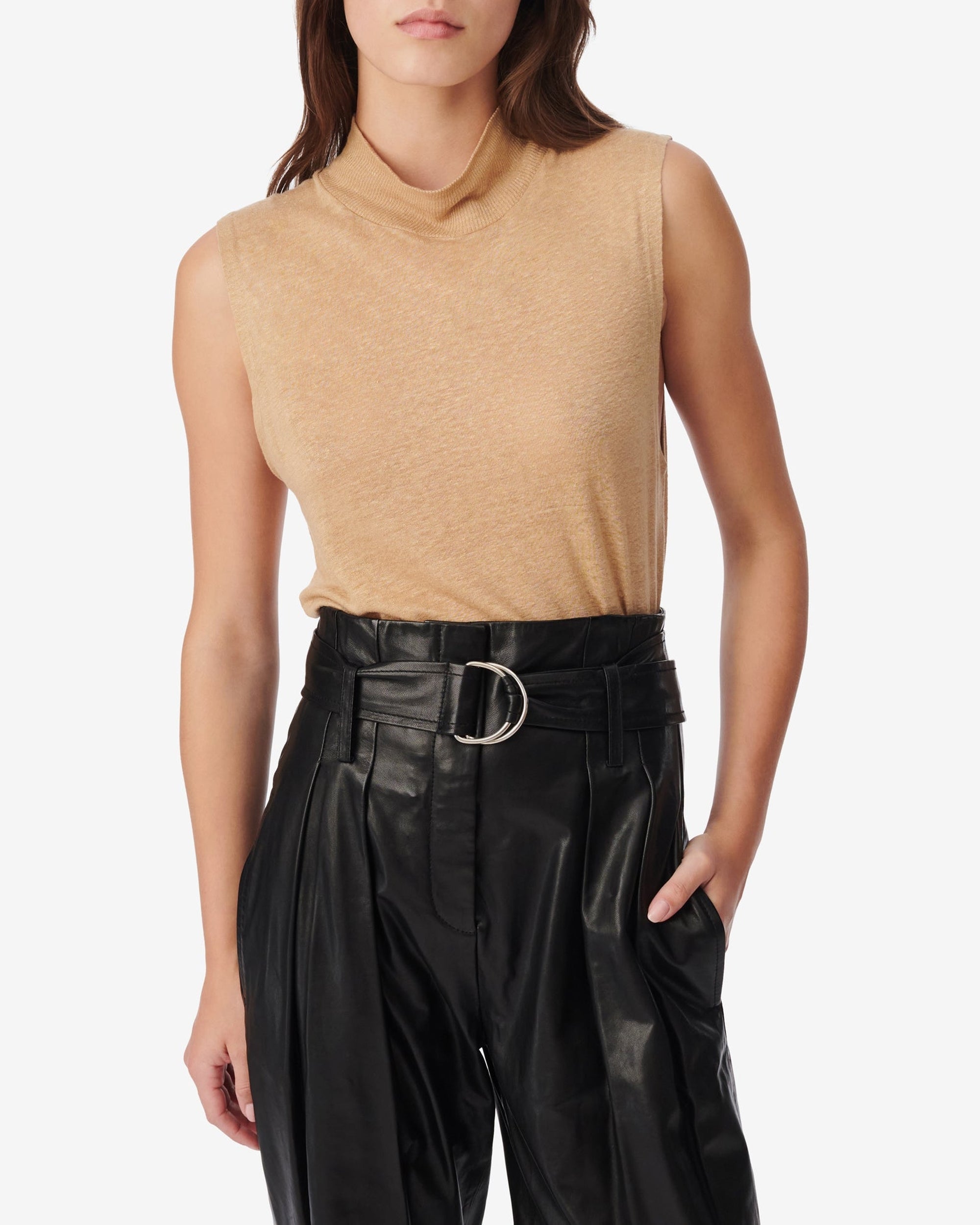 Galet sleeveless tank top in linen - Light Beige