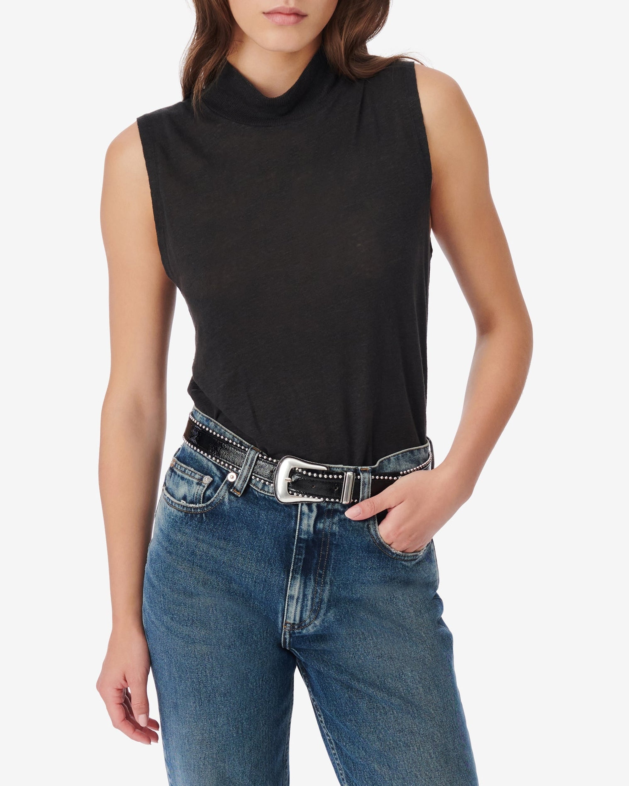 Galet sleeveless tank top in linen - Black
