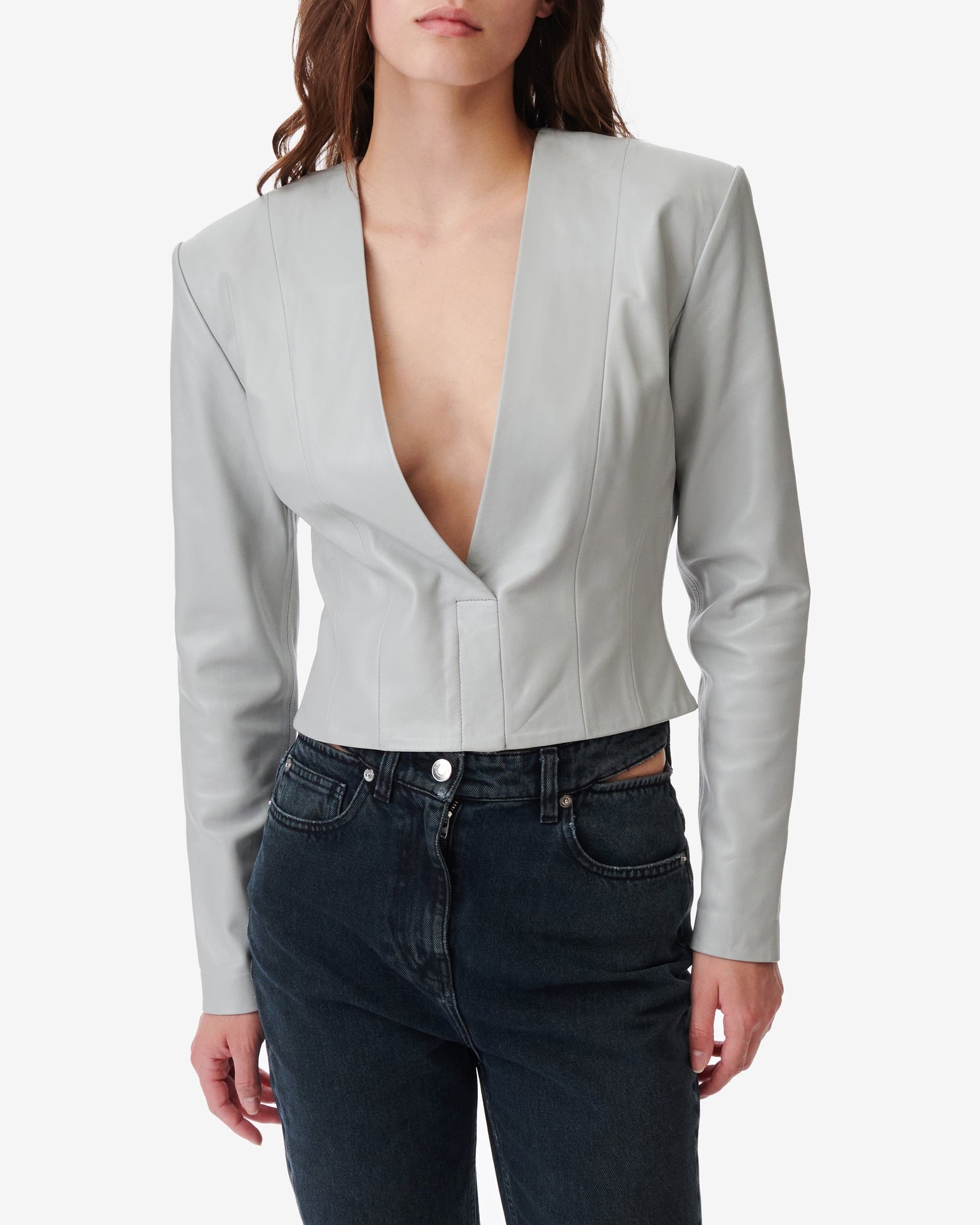 Mado long-sleeved leather blouse - Smoke Grey