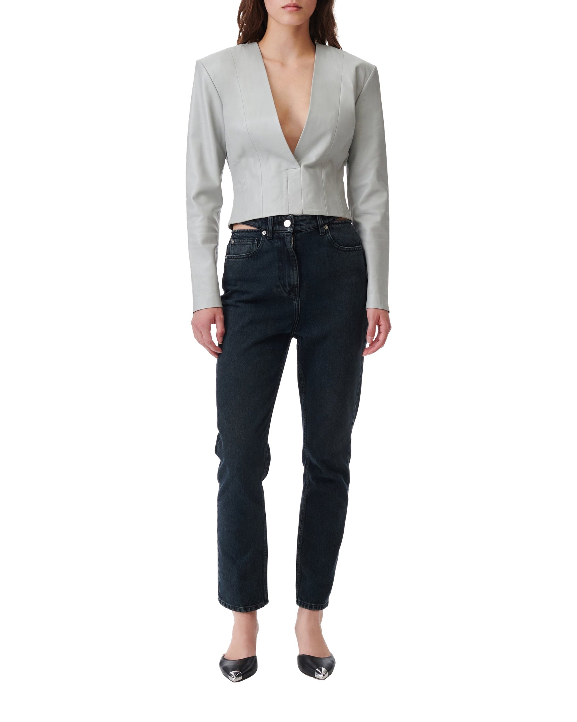 Mado long-sleeved leather blouse - Smoke Grey