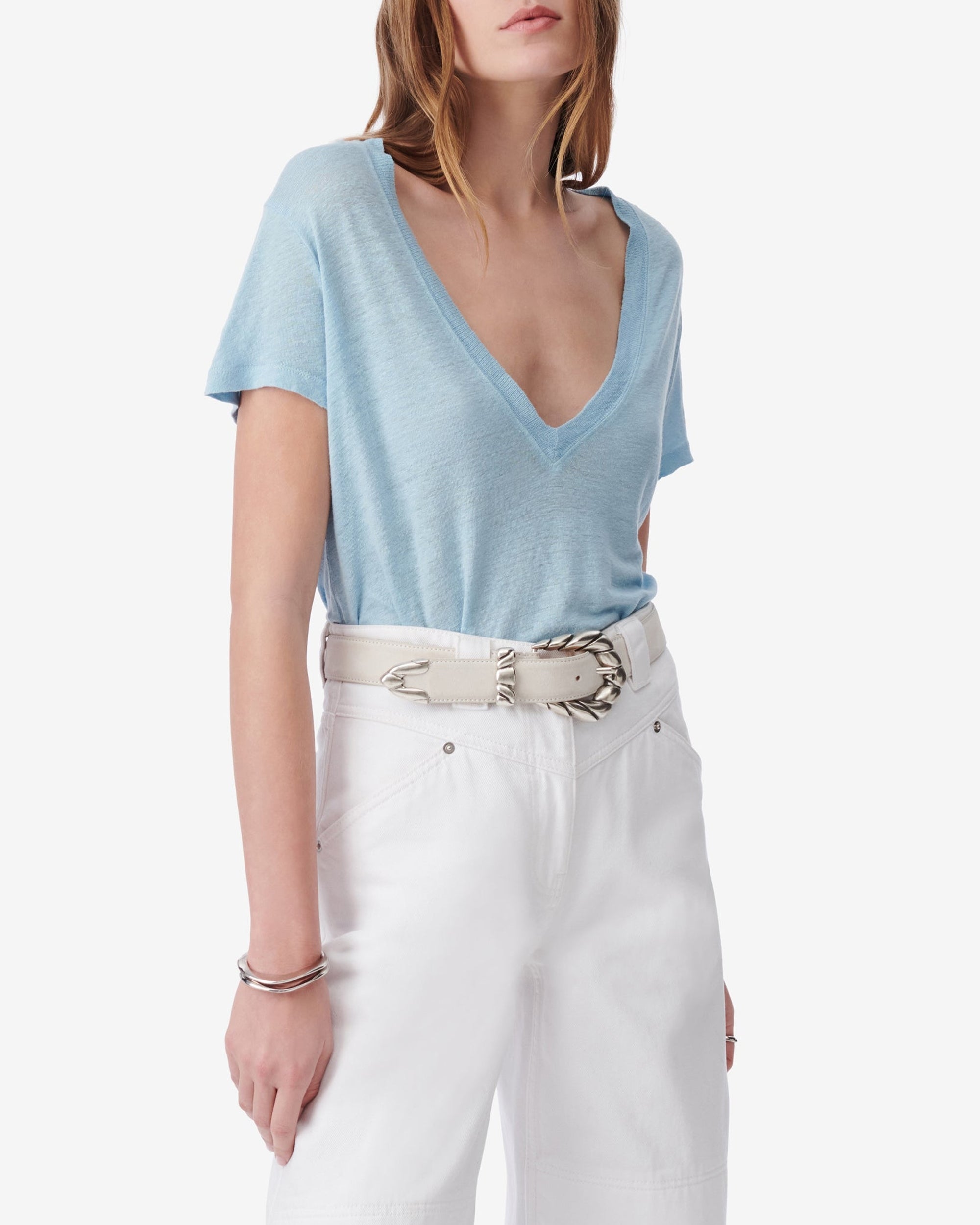 Rodeo short-sleeved t-shirt in linen - Azur Blue