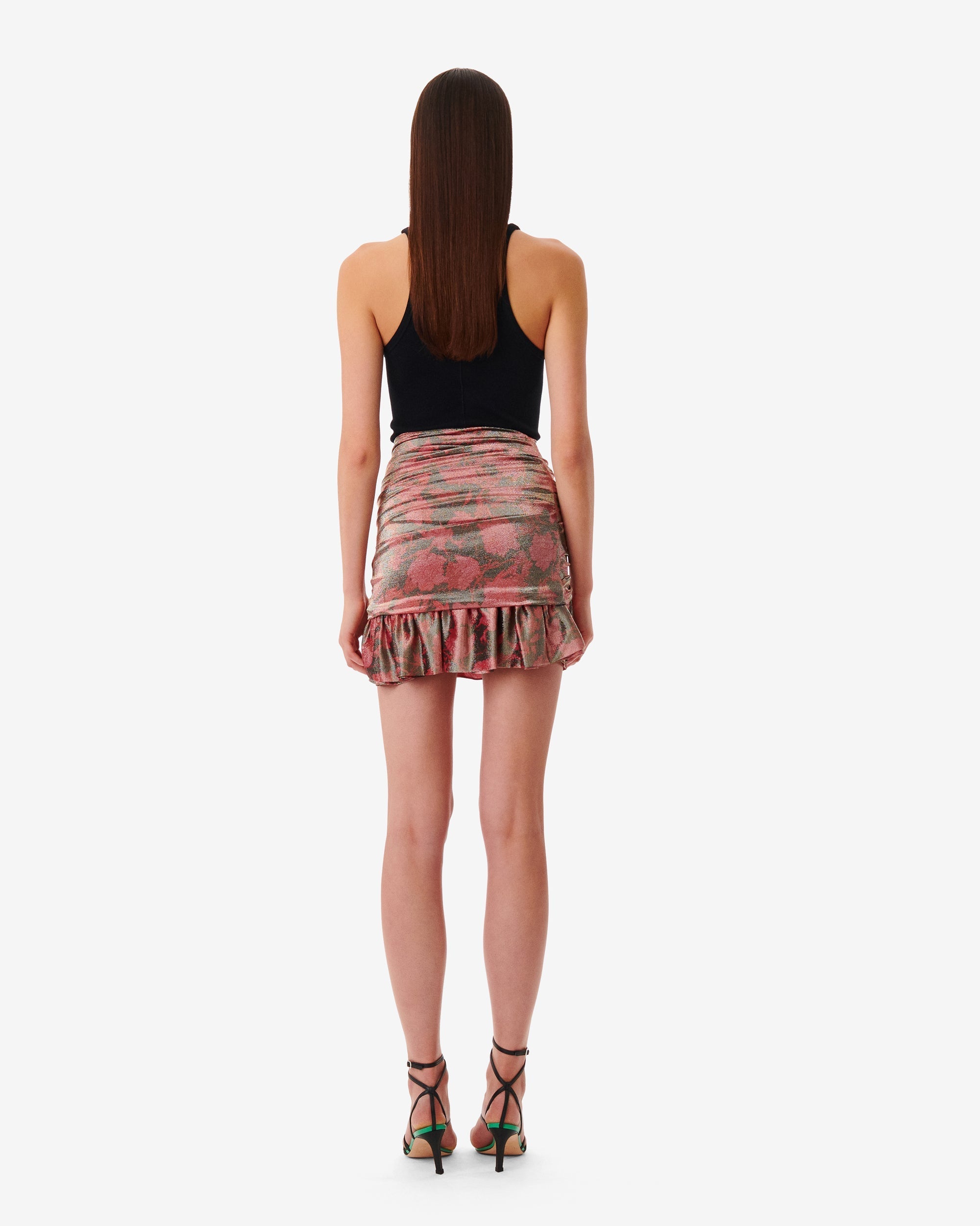 Junia short skirt in silk - Black & Pink