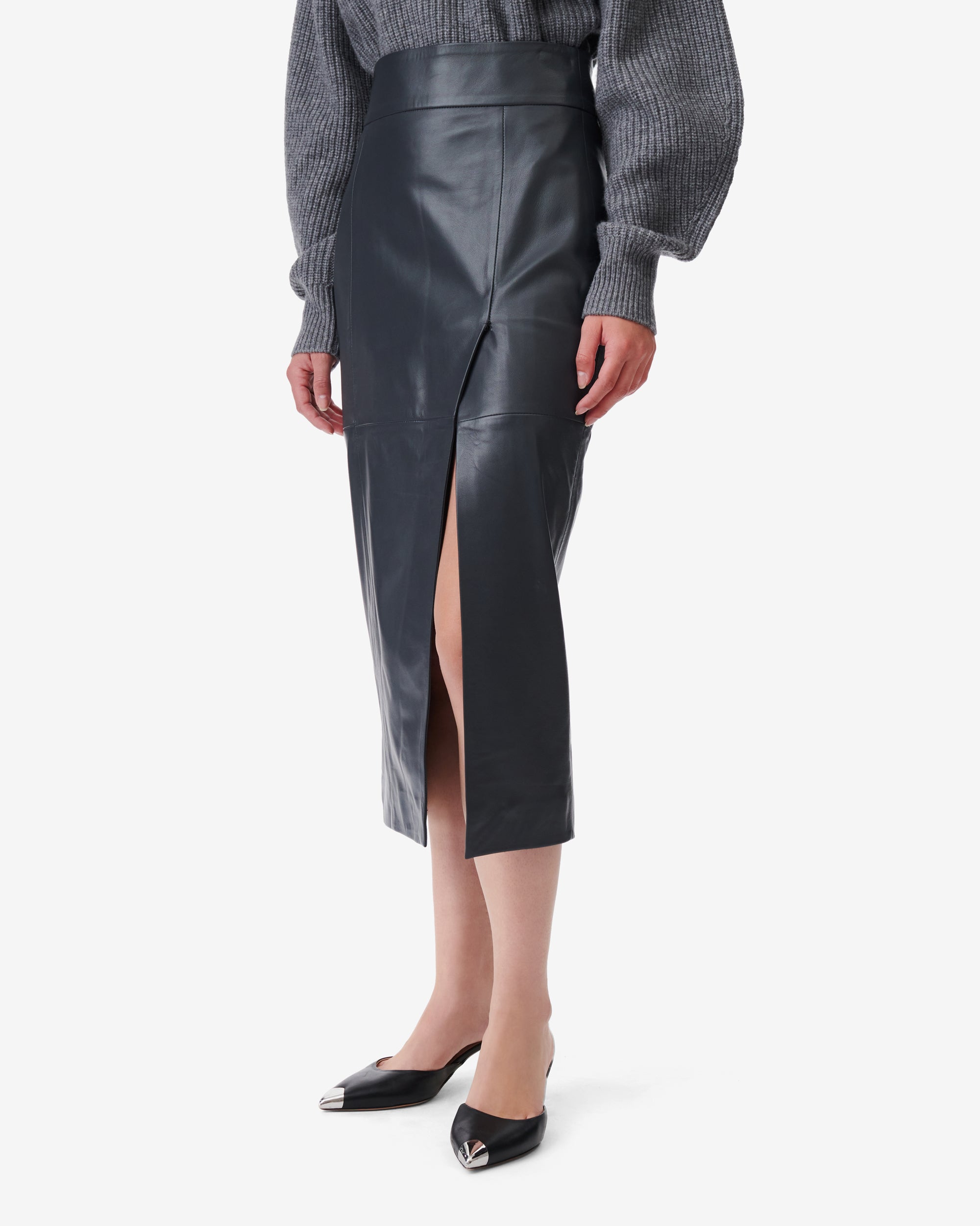 Magali skirt in leather - Anthracite