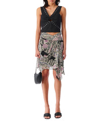 Ripa short skirt in silk - Black Multico