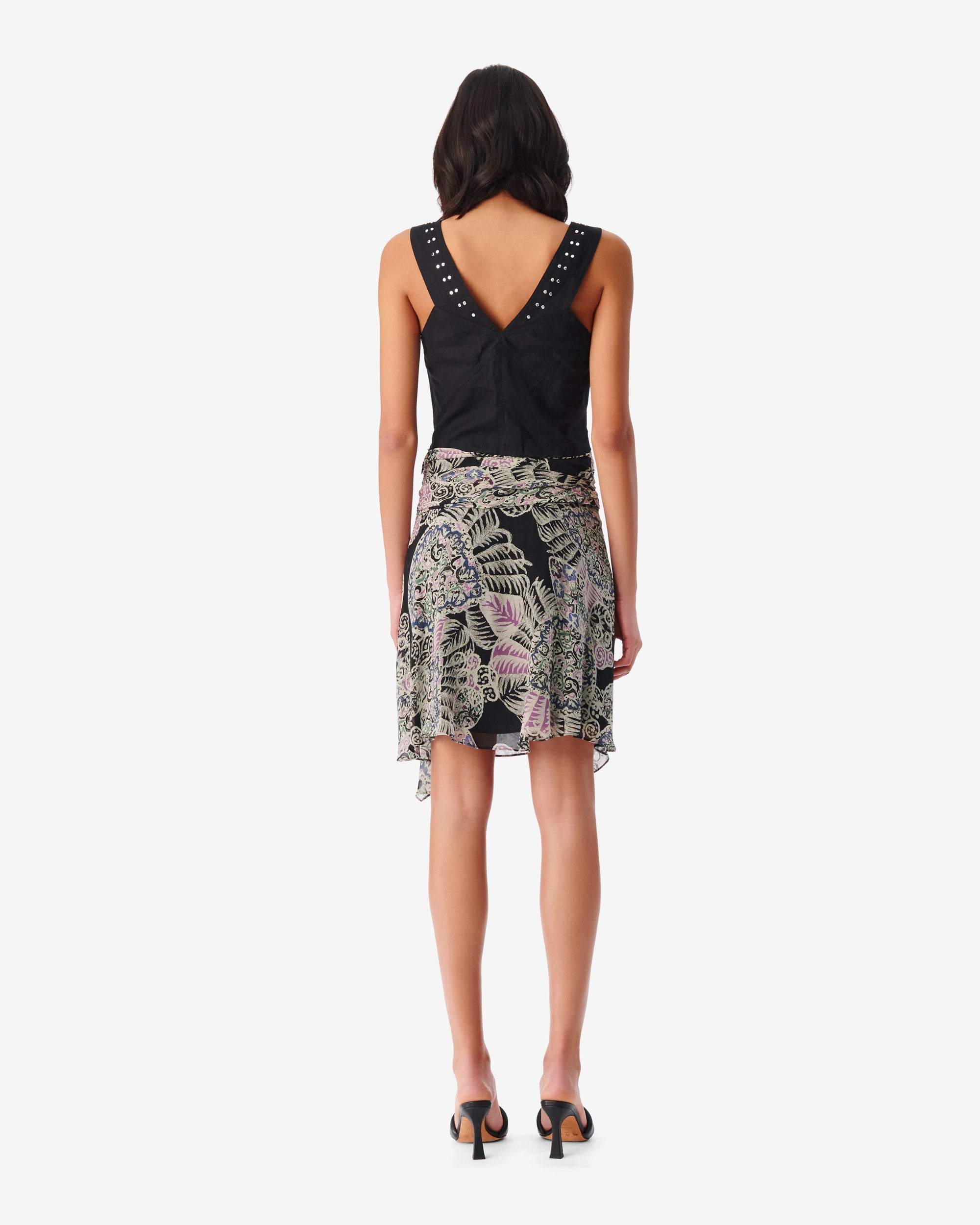 Ripa short skirt in silk - Black Multico