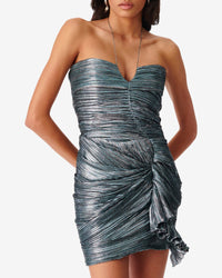 Hydra short dress in silk - Turquoise