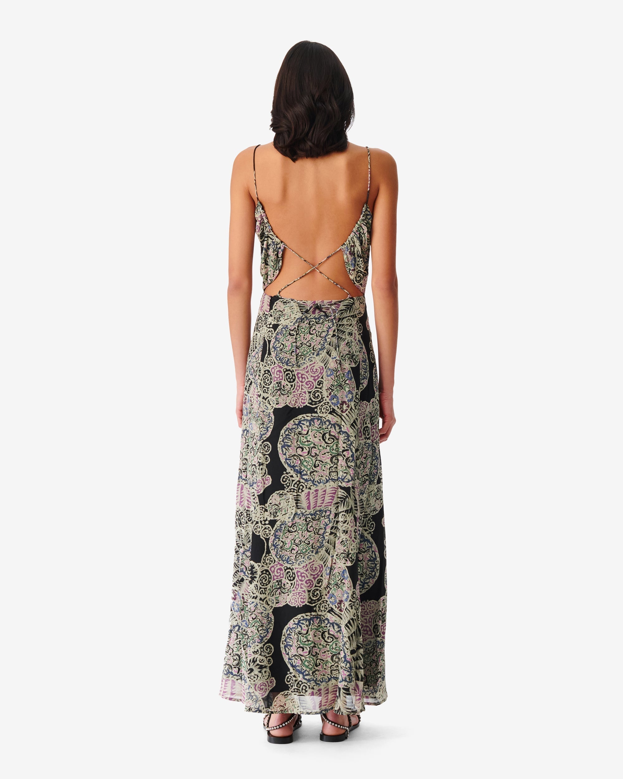 Ralni silk maxi dress - Black Multico