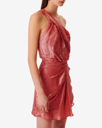 Ramina short dress in silk - Living Coral