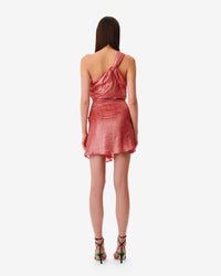 Ramina short dress in silk - Living Coral