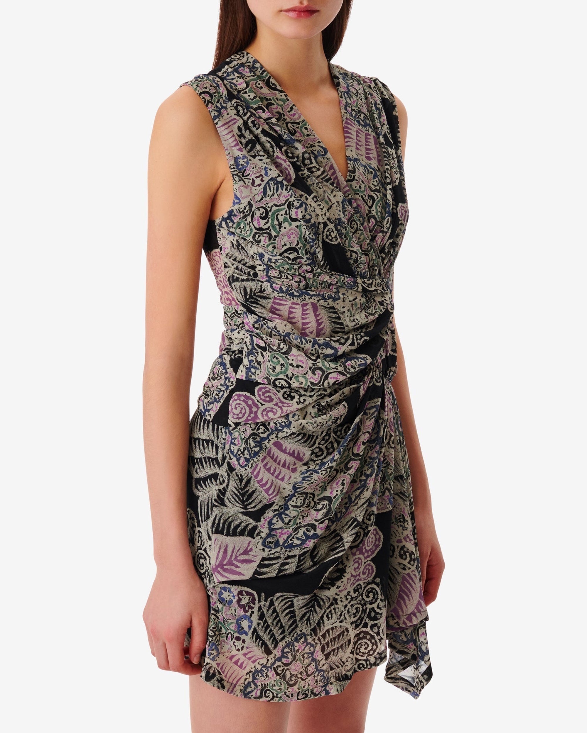 Rolina short dress in silk - Black Multico