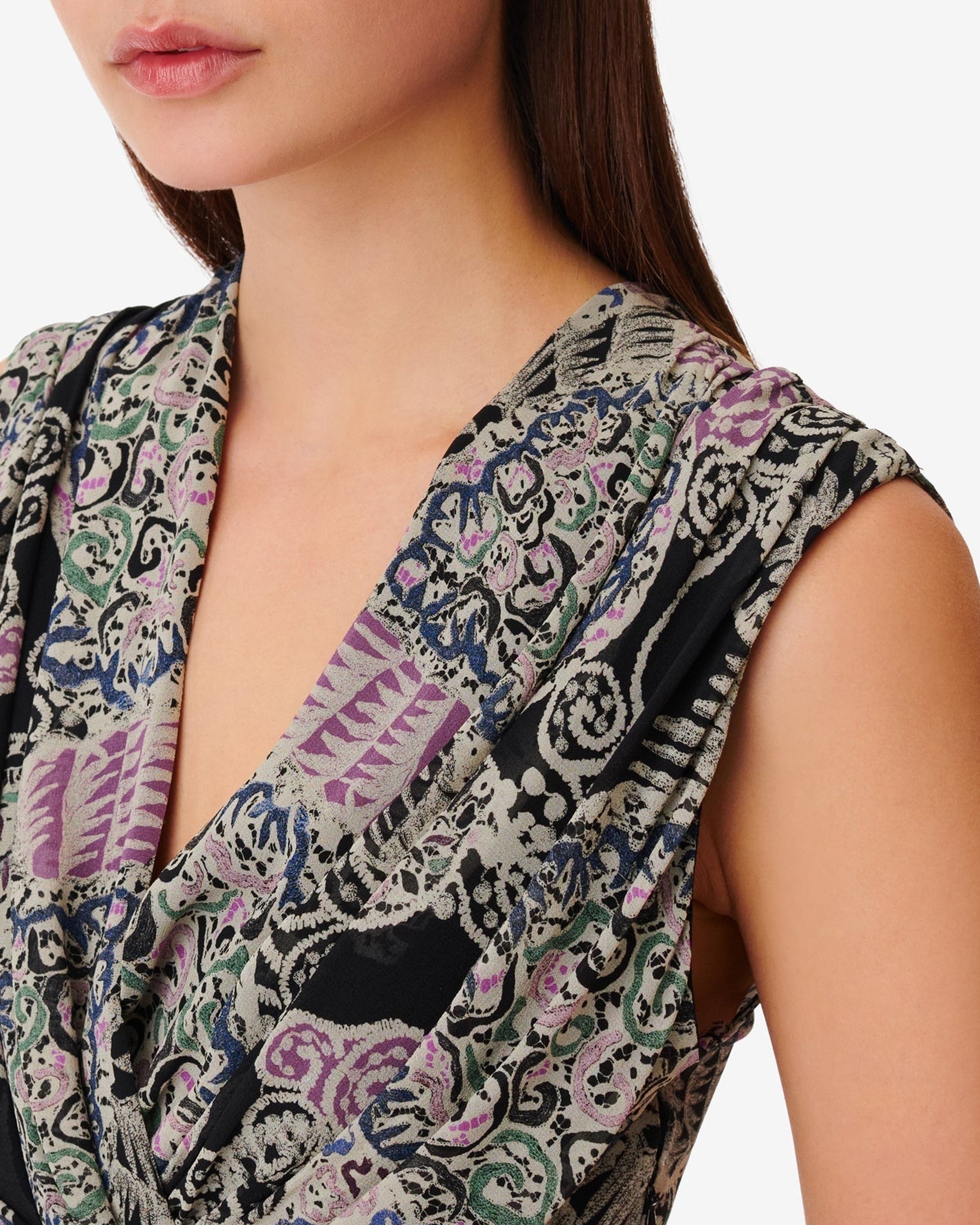 Rolina short dress in silk - Black Multico