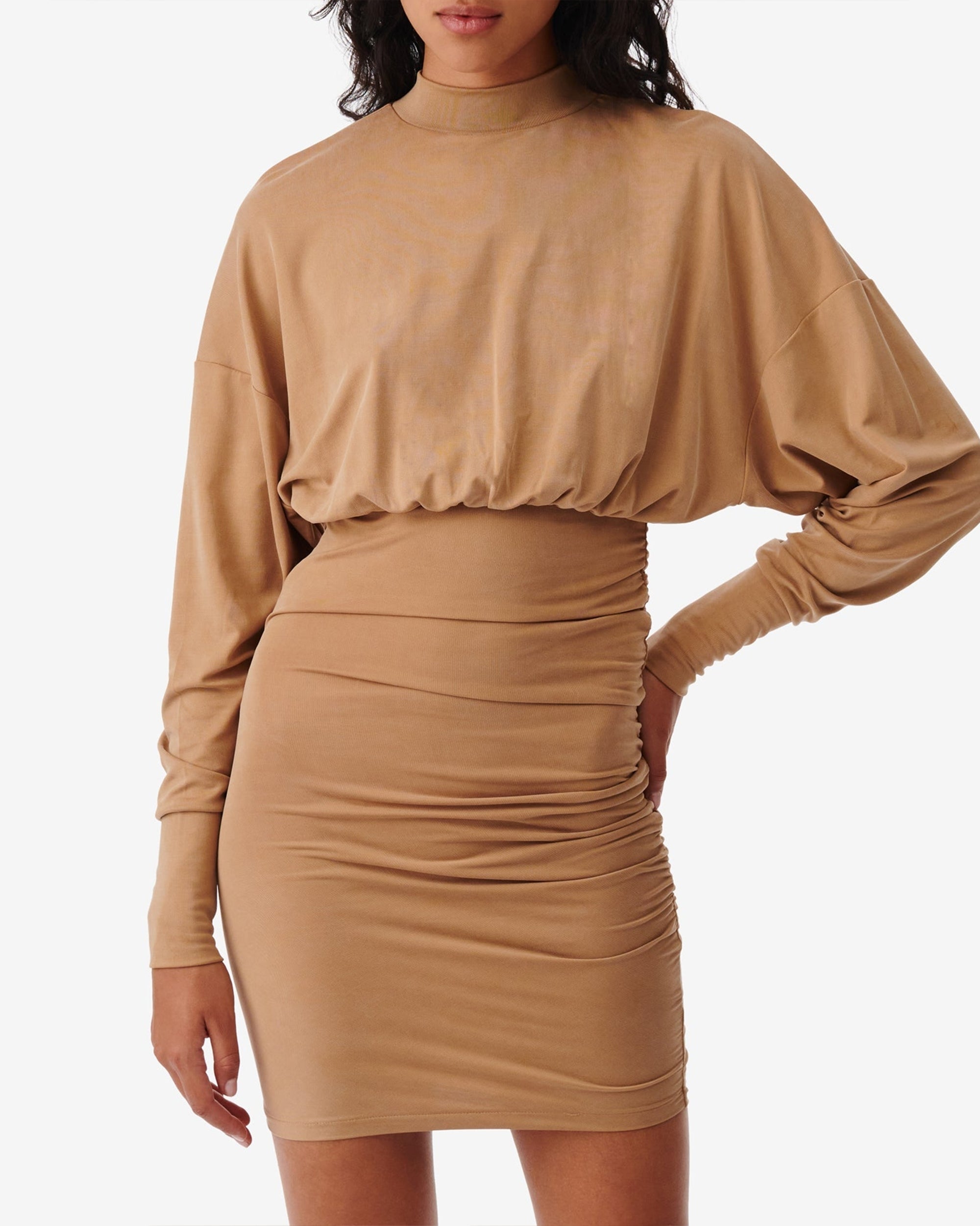 Viggo high neck dress - Light Camel