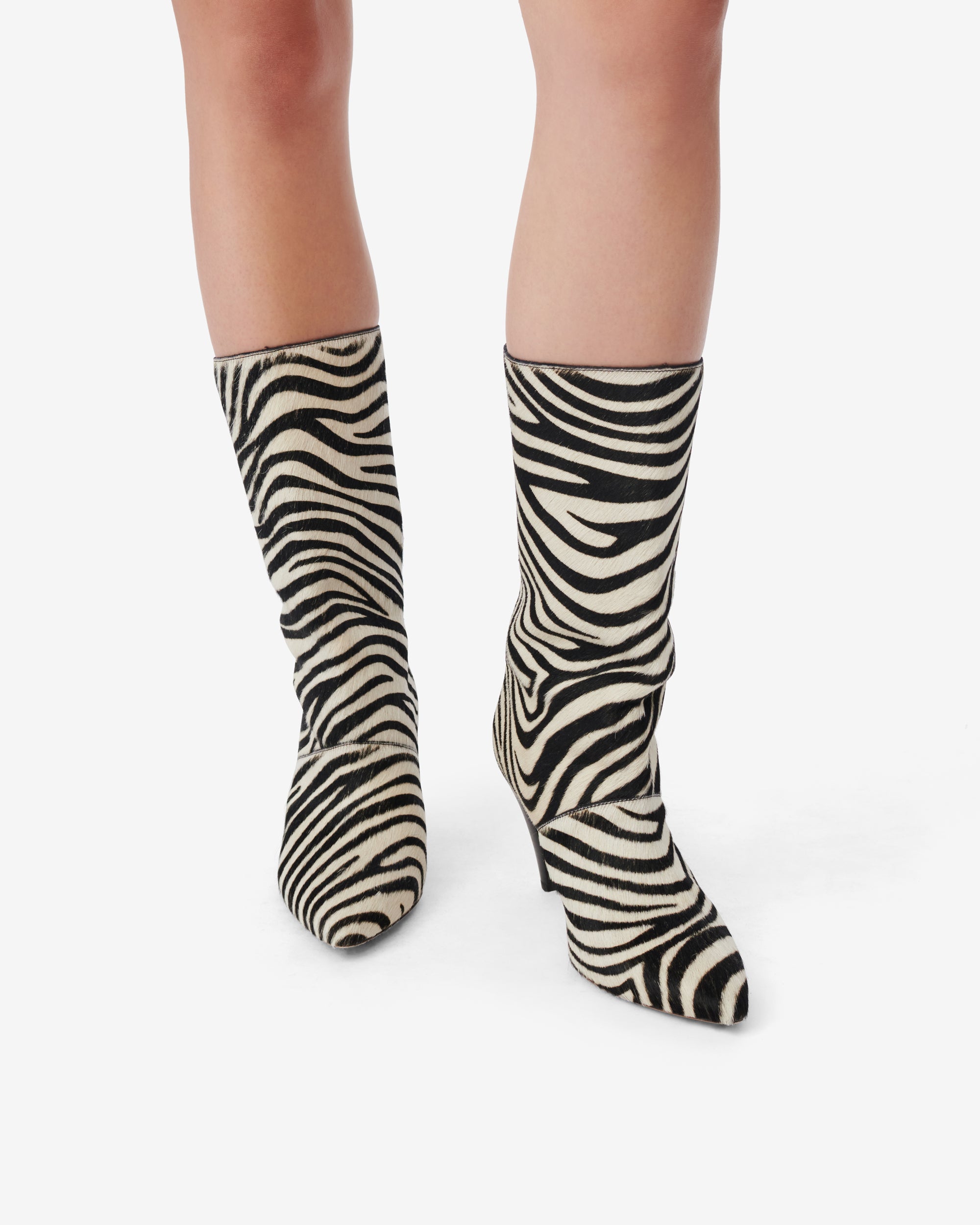 Ulli Pony low leather boots - Beige & Black Zebra