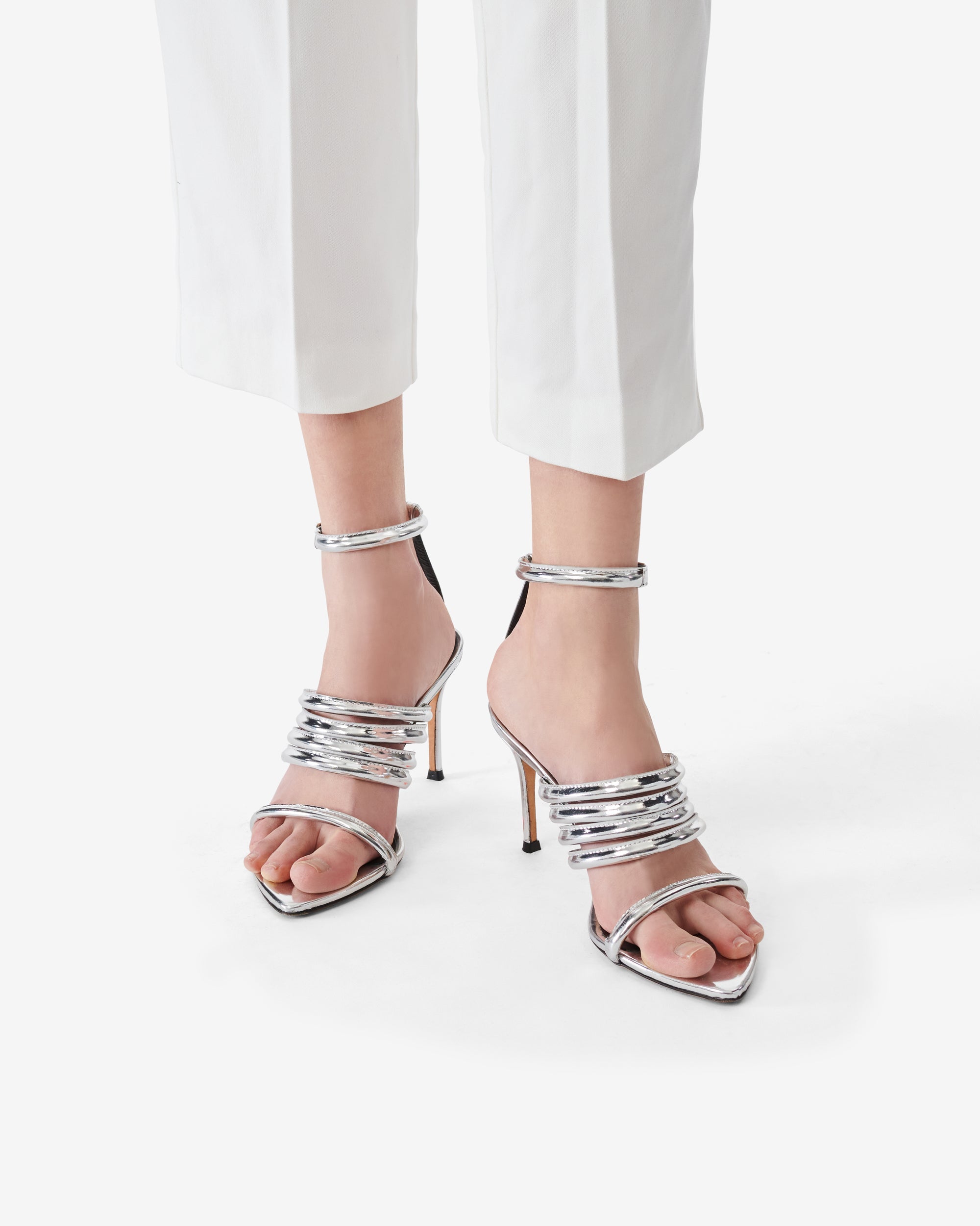 Calia Mirror 100 sandals in leather - Silver Miror