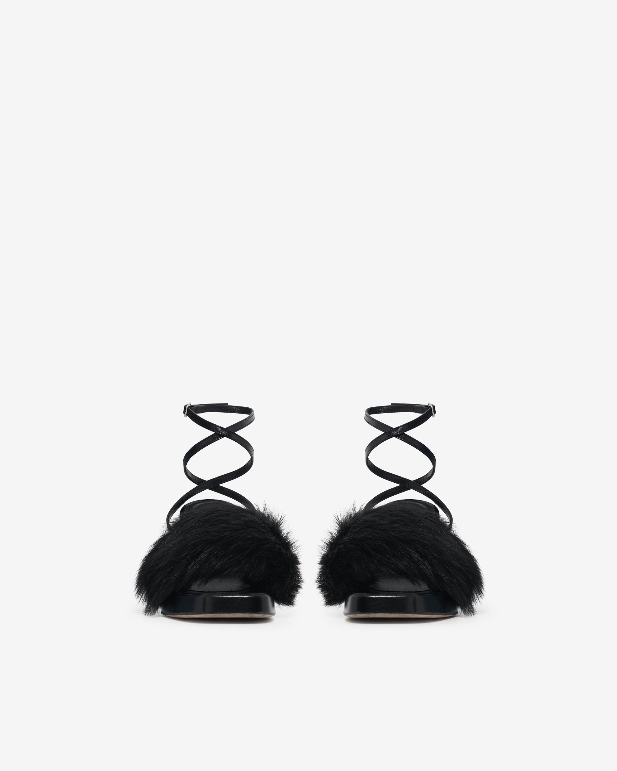 Irma Foxy sandals in leather - Black Fur