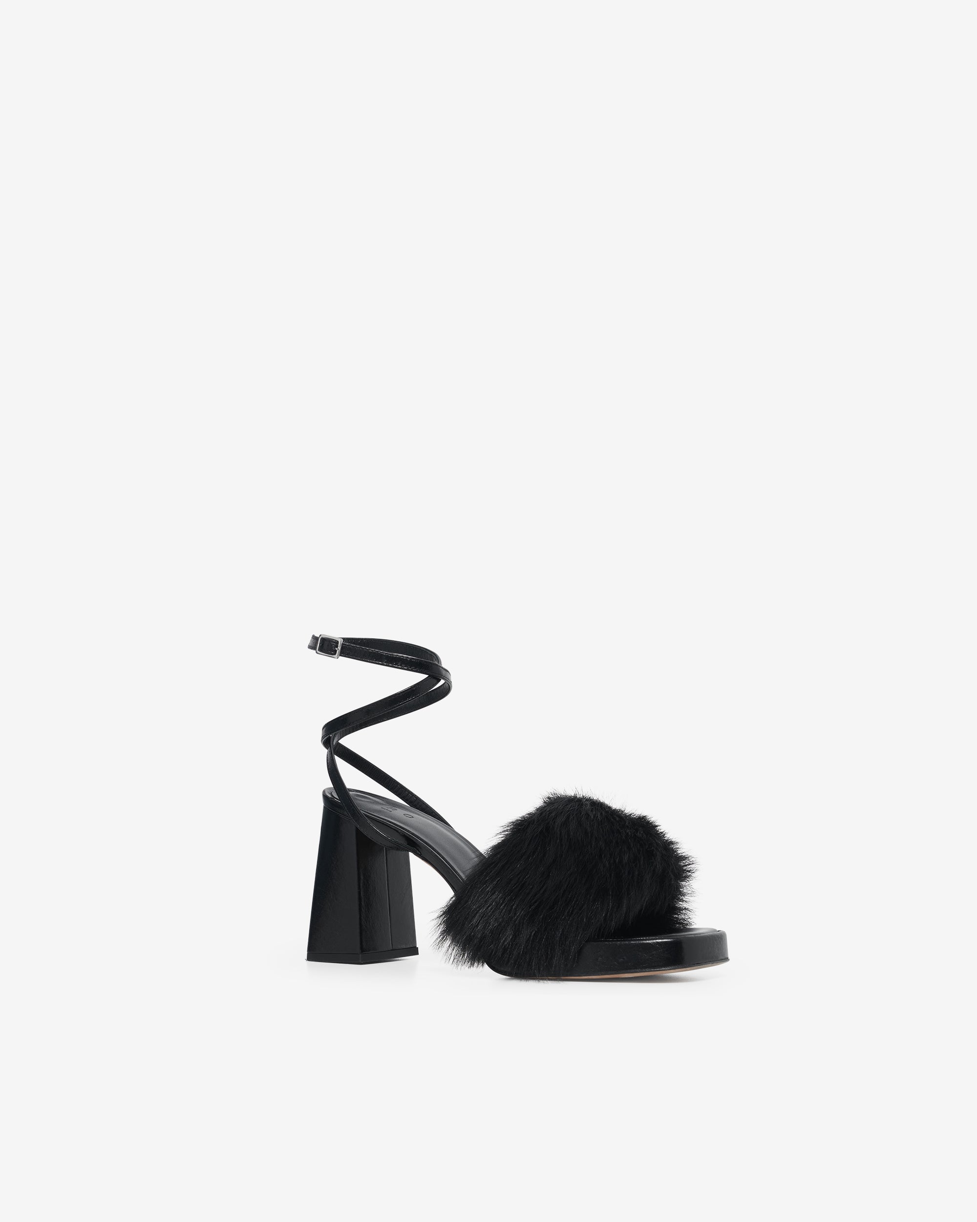 Irma Foxy sandals in leather - Black Fur