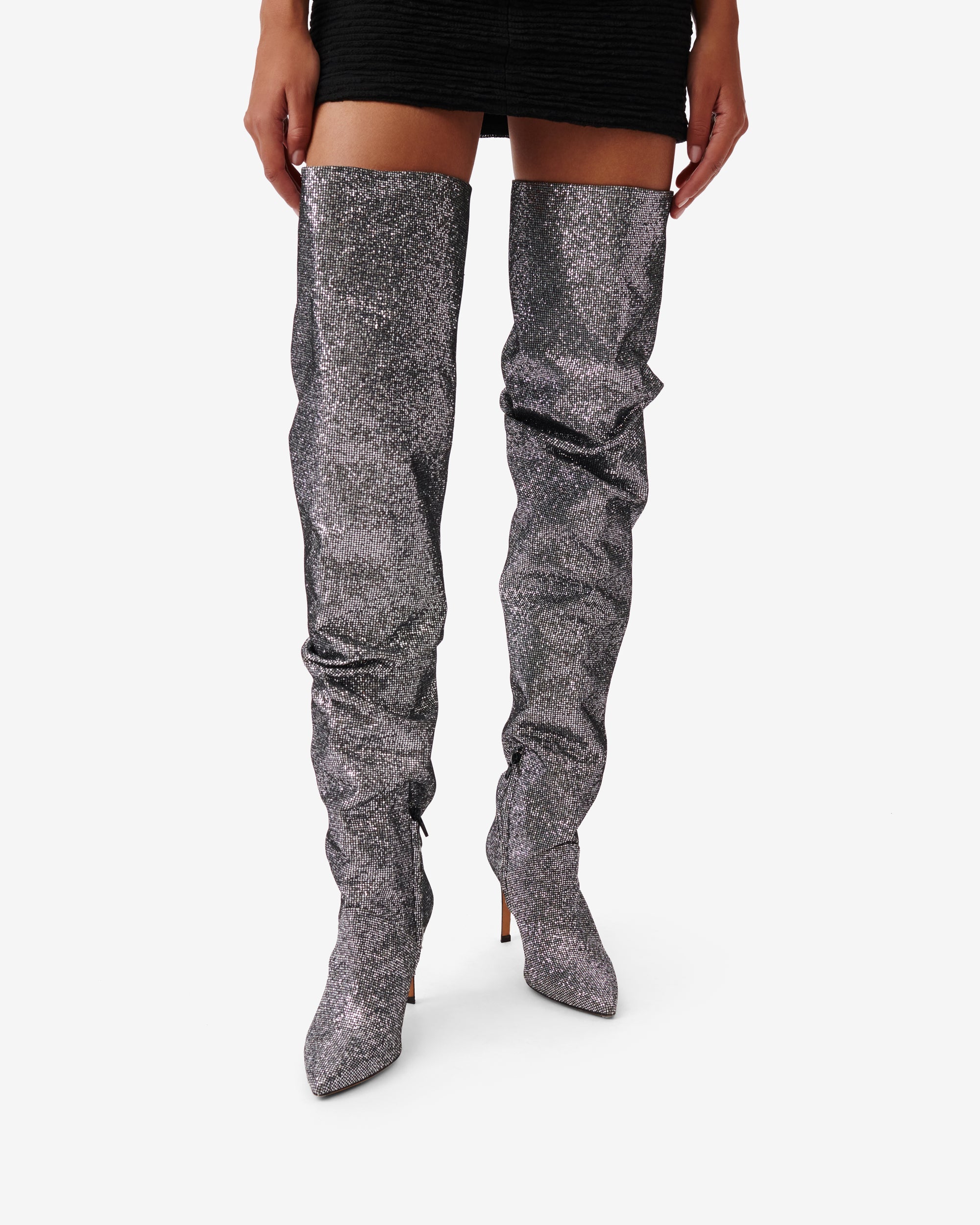 Eva 90 heeled thigh boots - Black & Silver