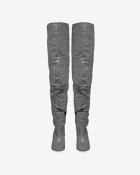 Eva 90 heeled thigh boots - Black & Silver