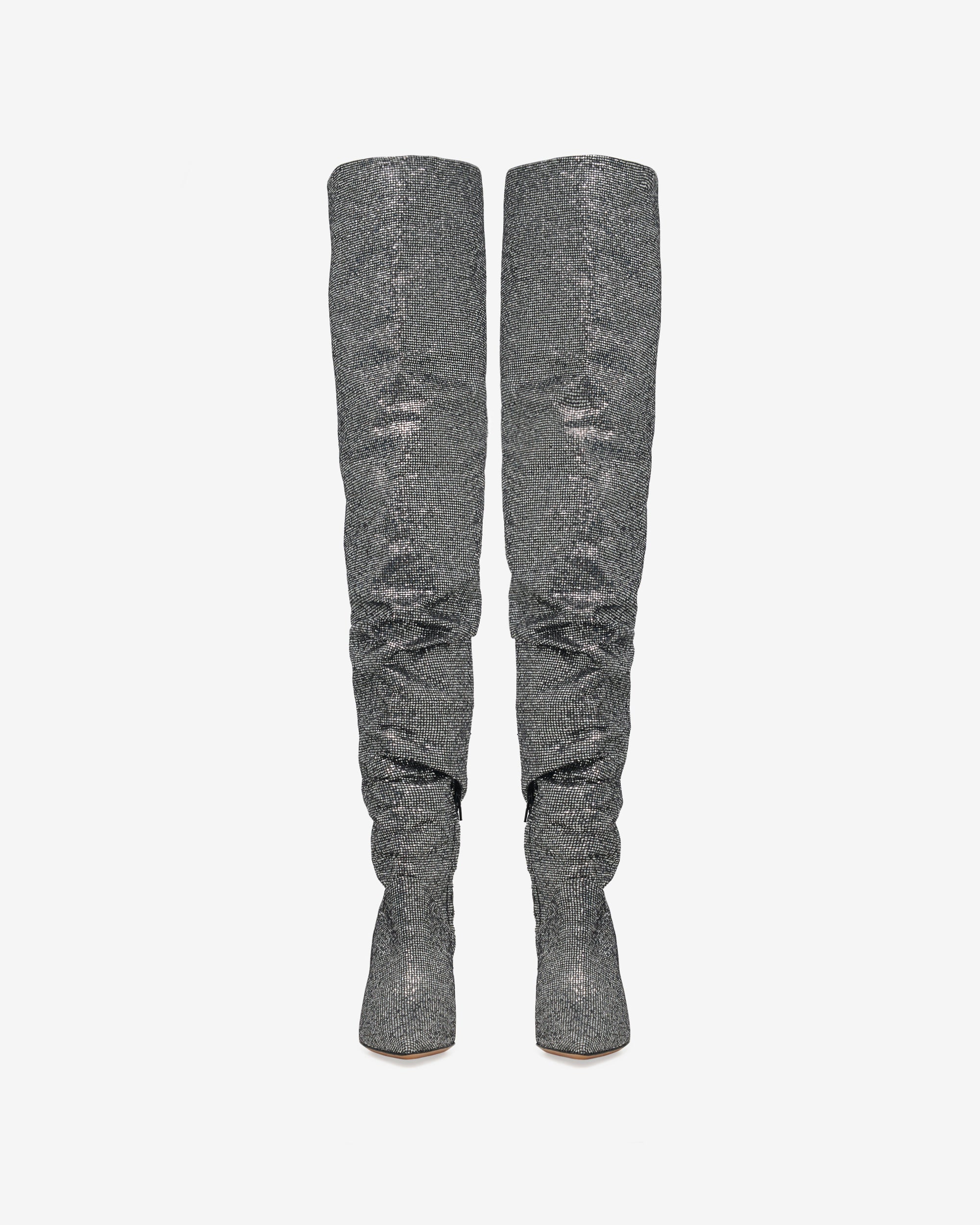 Eva 90 heeled thigh boots - Black & Silver