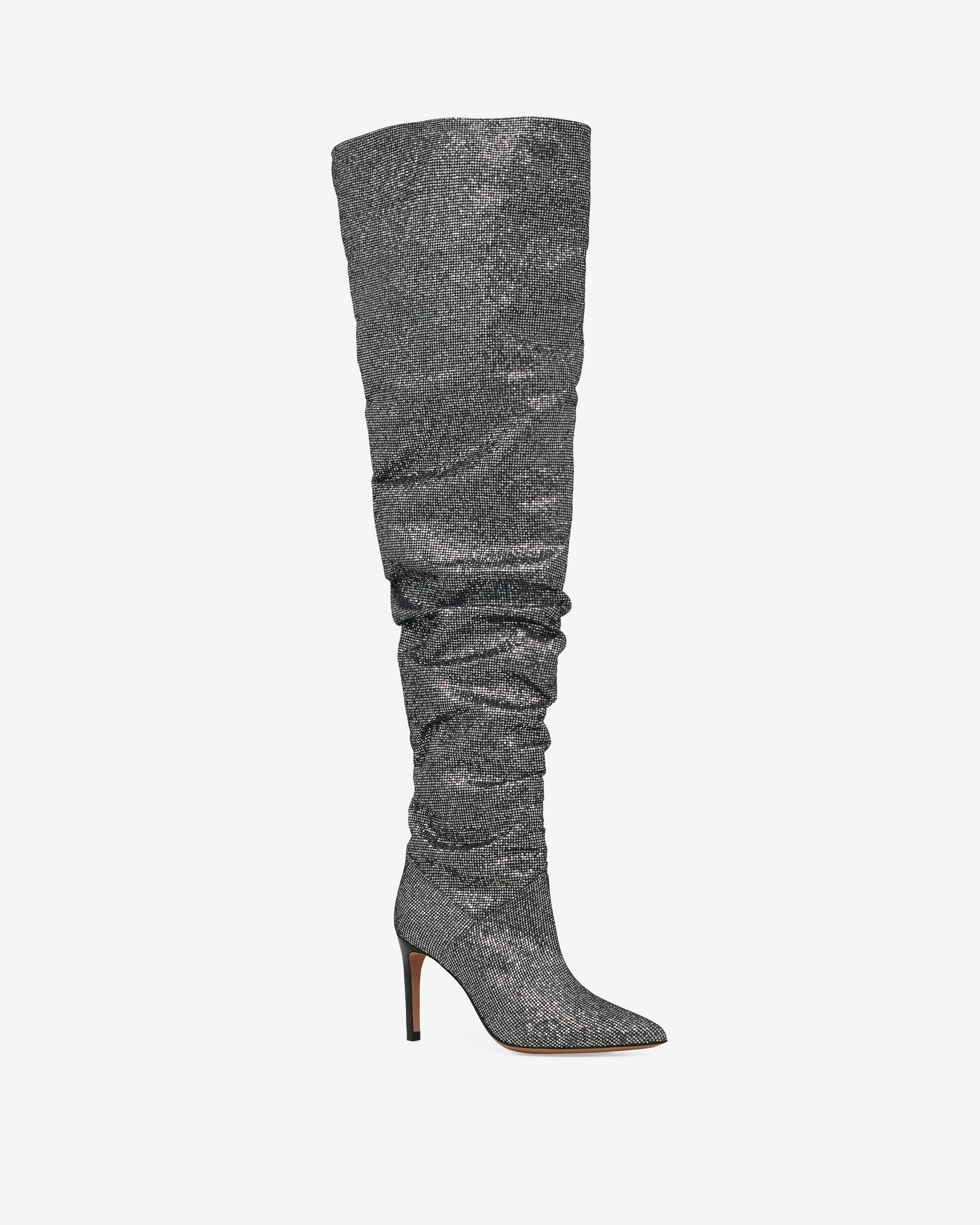 Eva 90 heeled thigh boots - Black & Silver